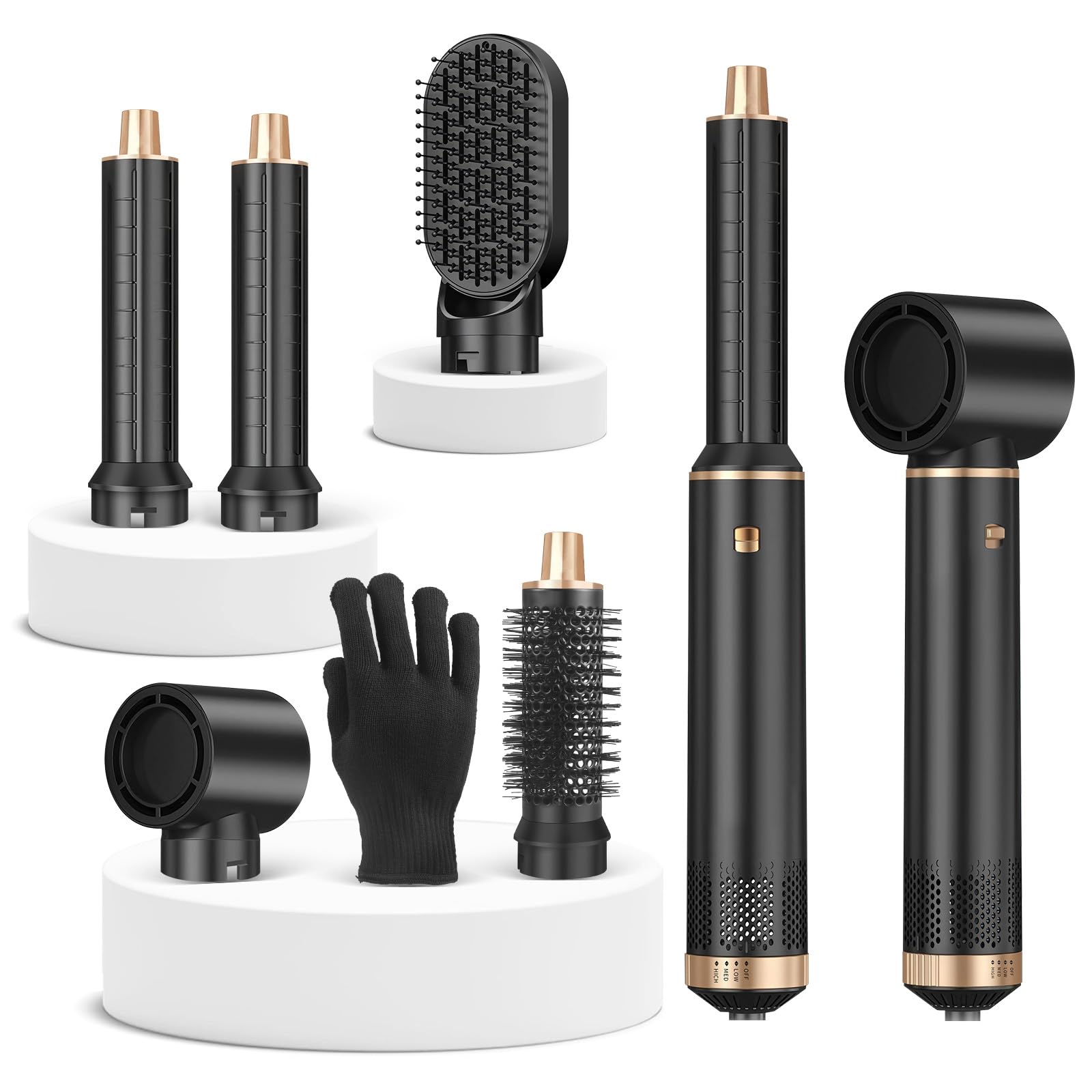 Sendowtek Cepillo Secador de Pelo 5 en 1, Cepillo Moldeador Giratorio con Rizador de Aire Caliente con 3 Temp, Air Styler 5 en 1 para Mujer Estilizar Ondulador Dar Volumen y Alisar