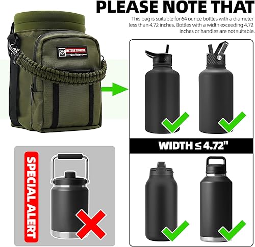 Miniatura 3 de NATURE PIONEOR Portabotellas de agua con correa ajustable  26364664 onzas, funda aislada para botella de agua con mango de paracaídas y 2 bolsillos