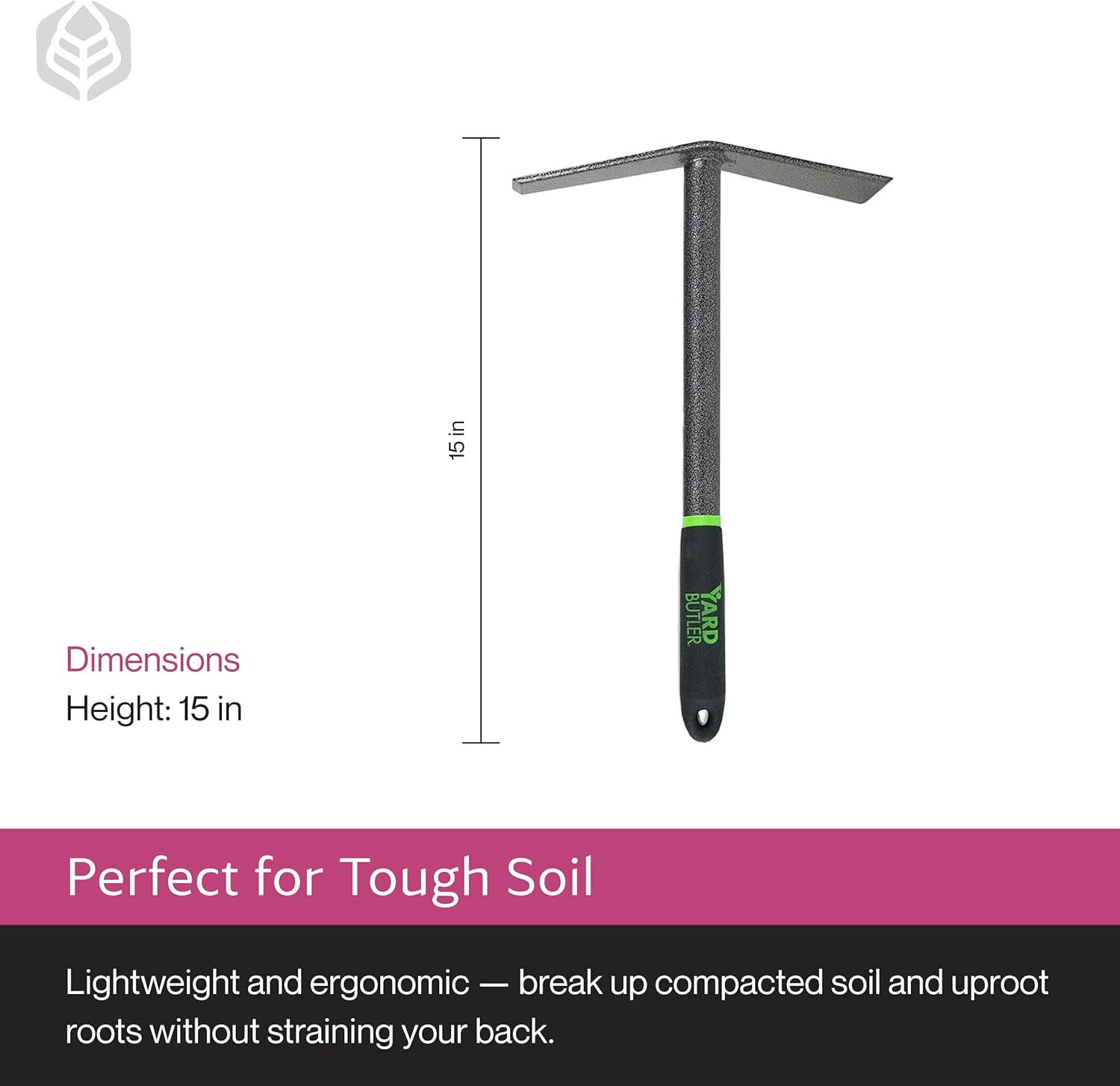 Yard Butler Terra Garden Hand Tools - Weeding Hand Tiller Tool for Efficient Gardening - Weed Remover Tool for Lawn & Garden Care - Durable Gardening Accessory, Mattock