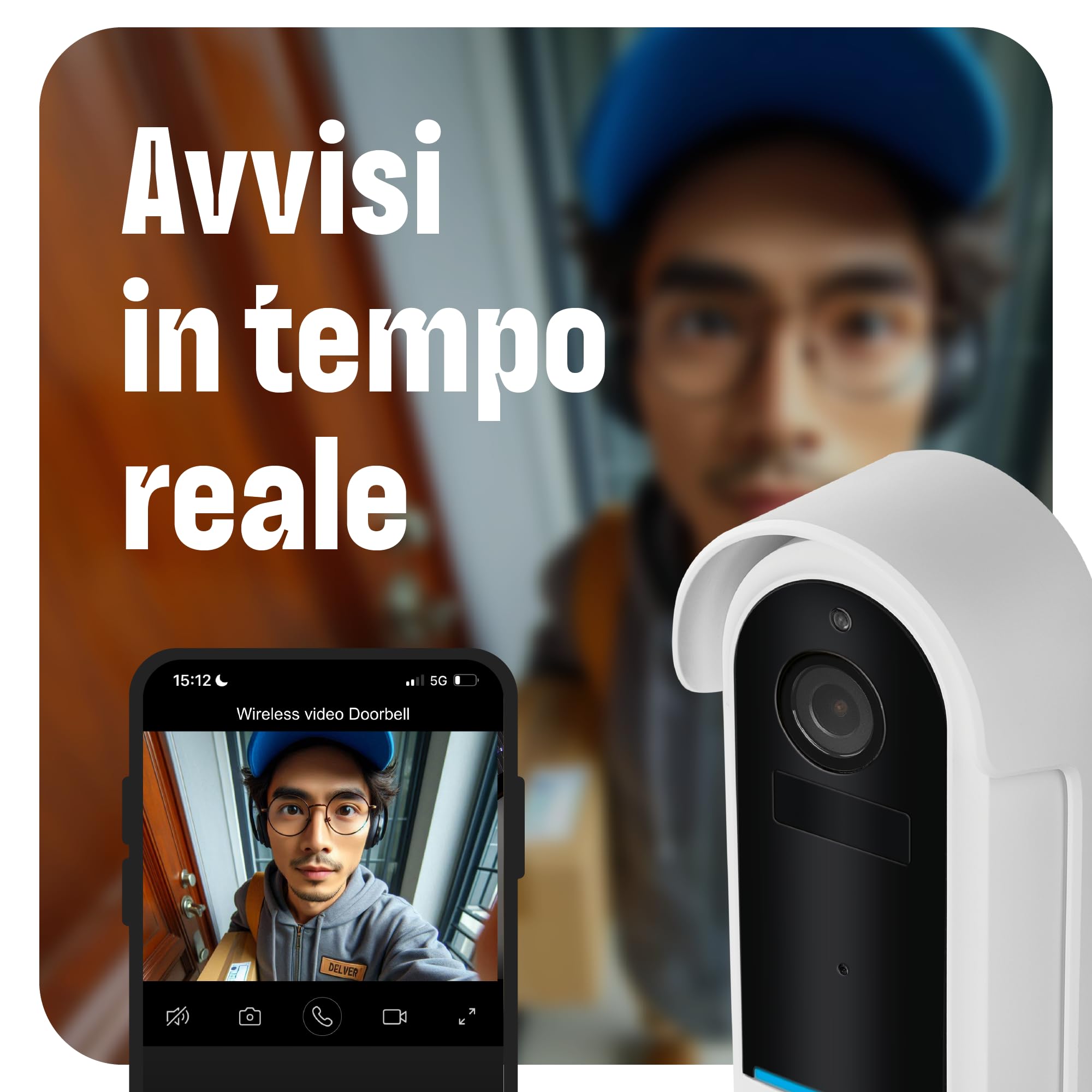 OMAJIN by Netatmo Campanello Intelligente 2K wireless, batteria, suoneria inclusa, rilevamento movimenti/persone, IP65, monitoraggio zone, audio bidirezionale, archiviazione SD/Cloud, OVD-01