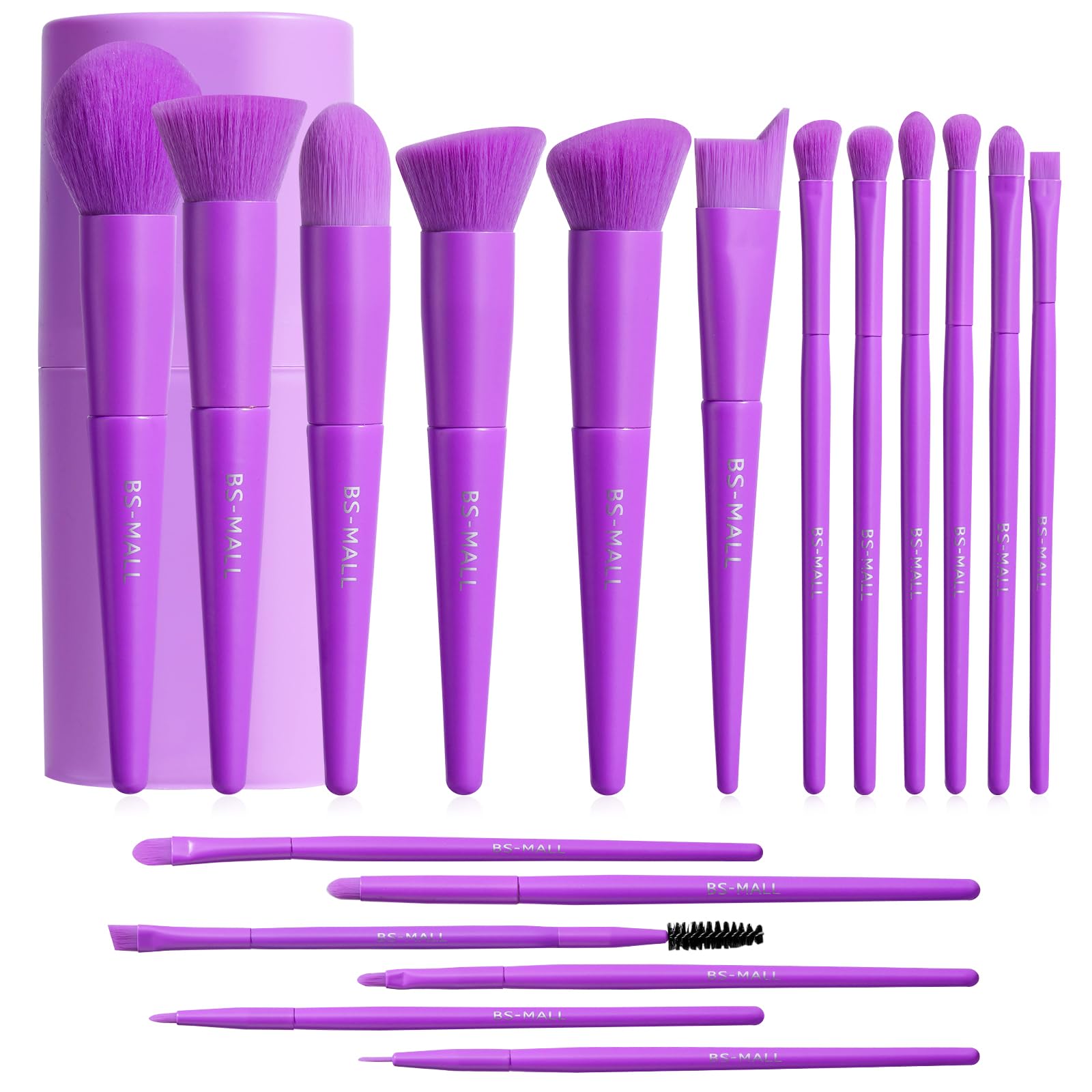 BS-MALL Makeup Brush Set 18 Pcs Premium Synthetic Foundation Powder Concealers Eye shadows Blush Makeup Brushes with Case (Purple)
