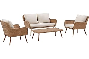 Crosley Furniture Landon 4-Piece Light Brown Outdoor Wicker Loveseat Conversation Set