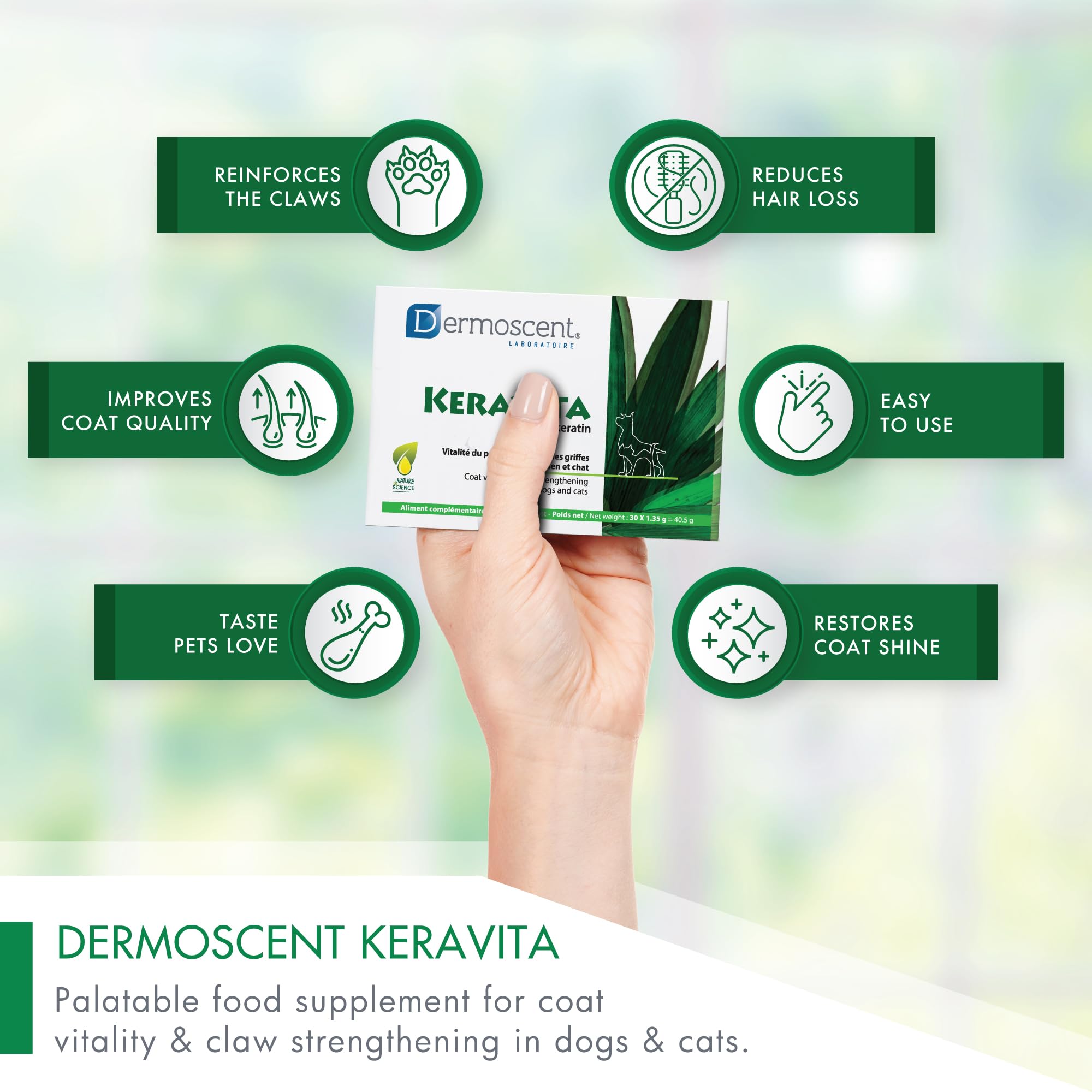 Keravita | witalność sierści i mocne pazury dla psów i kotów | naturalna formuła z keratyną botaniczną, bambusem, witaminami i cynkiem | łatwe w obsłudze, smaczne tabletki