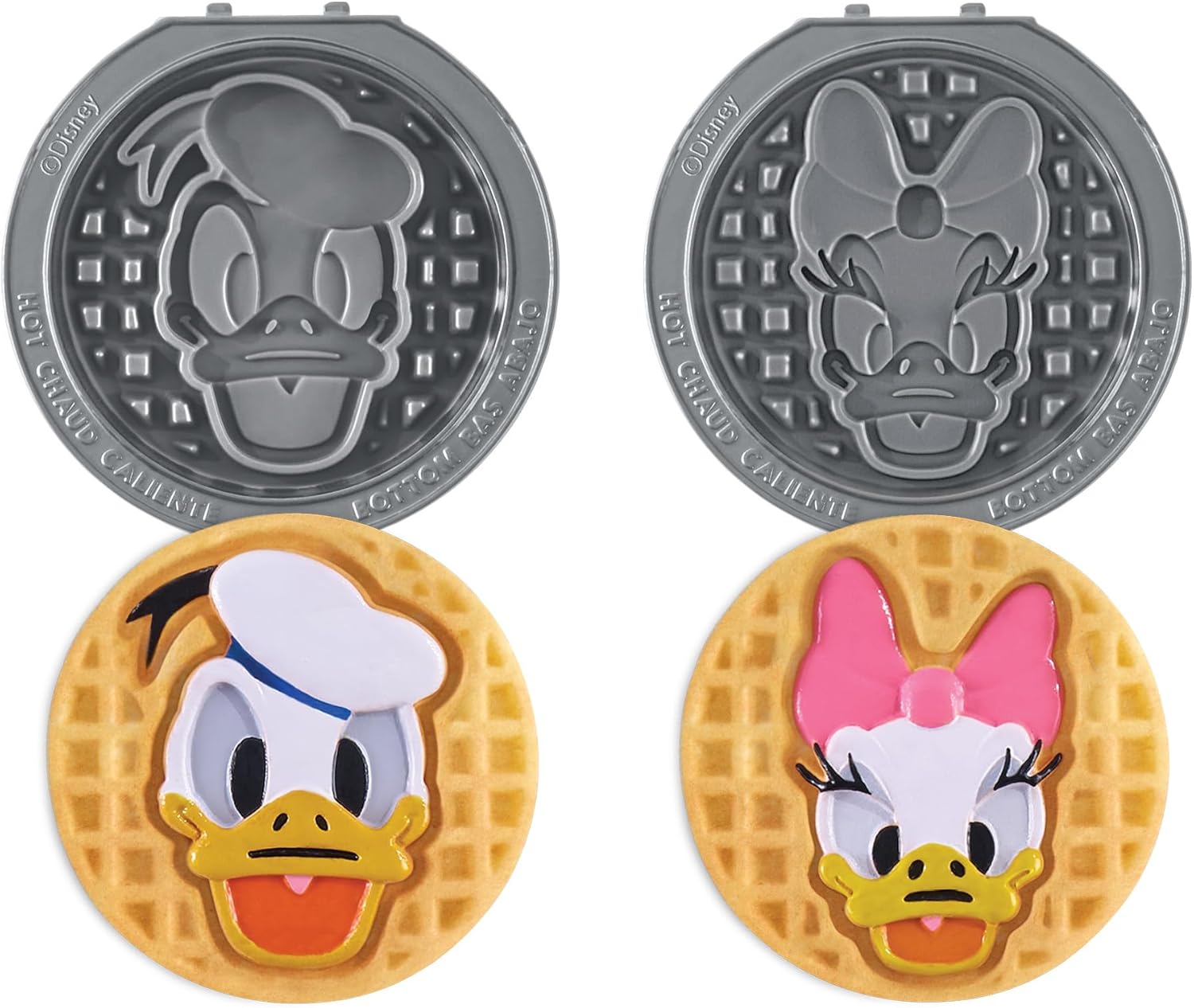 Dash MultiMaker® Mini System Removable Plate Set - Ceramic, Nonstick Replacement Plates for Fun-Shaped Waffle Breakfast - Waffle Maker Not Included - 4-Inch - Two-Pack - Donald & Daisy