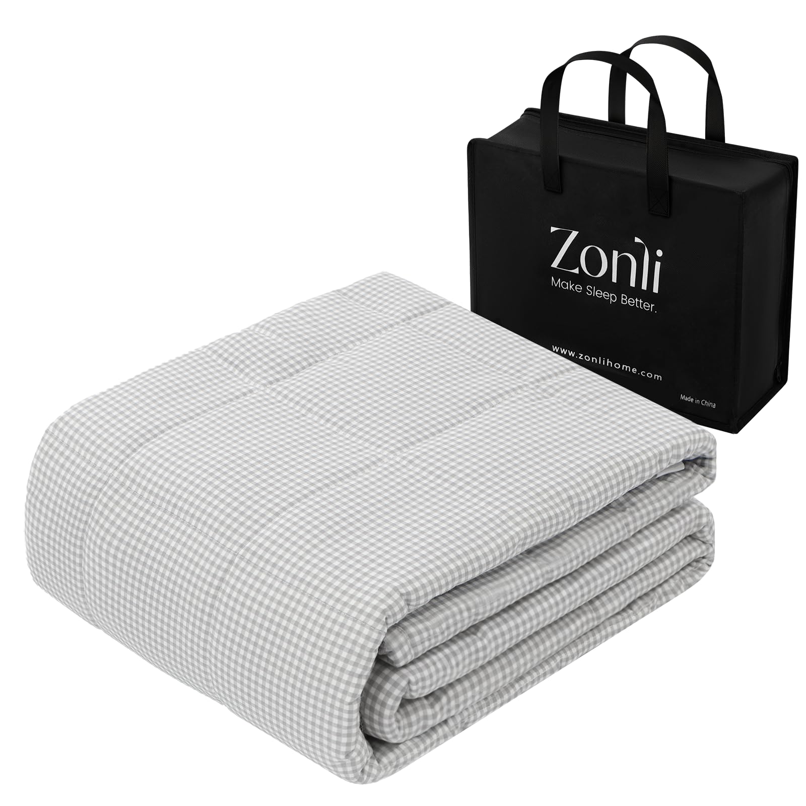 ZonLi Weighted Blanket(48"x72",15lbs, Grey and White Checkered) Twin Size Weighted Blanket for Adults, High Breathability Heavy Blanket,Soft Material with Premium Glass Beads