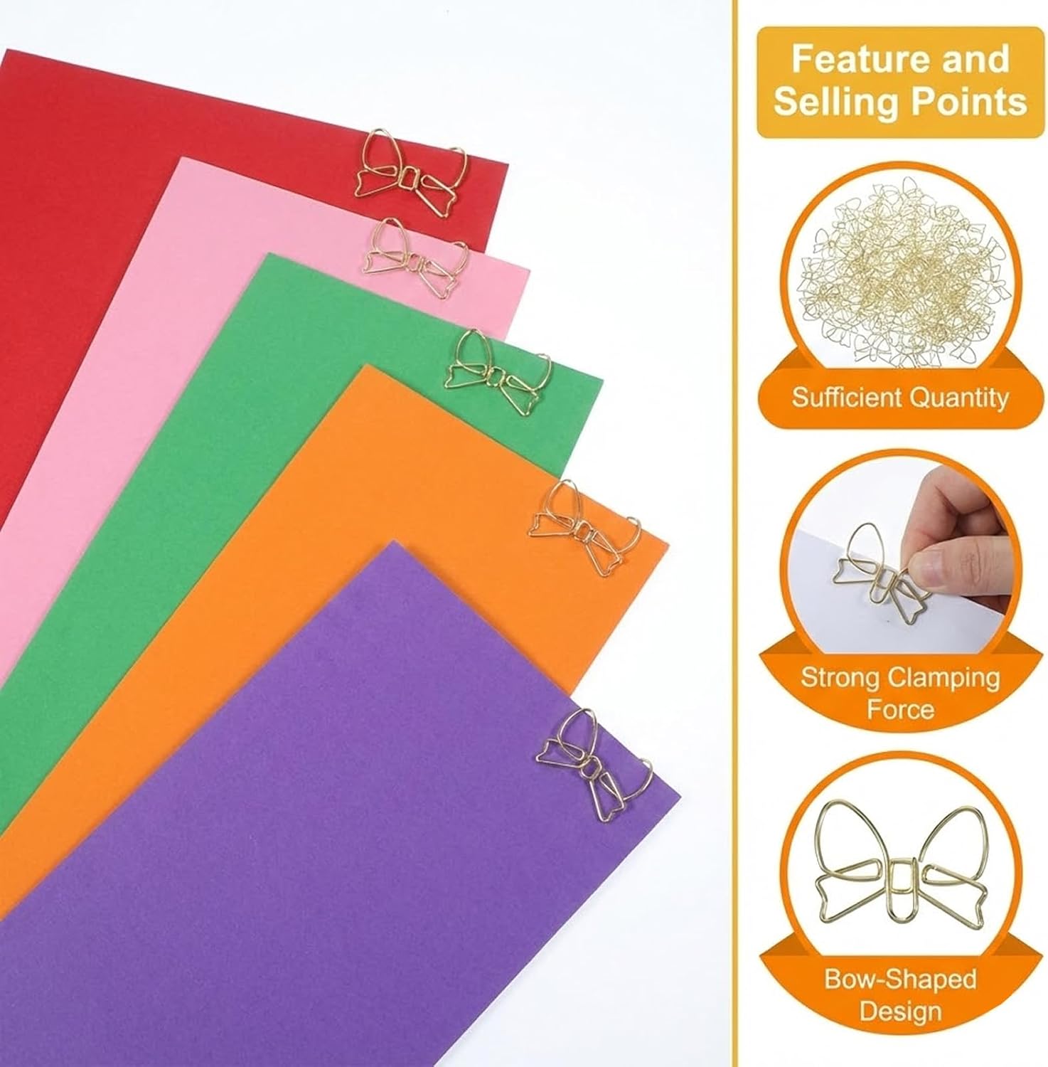 100 Pcs Cute Bow Shape Paper Clips, Gold Bowknot Paper Clips image 3