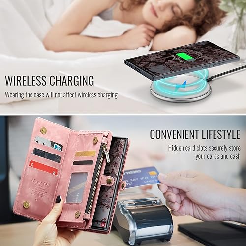 Miniatura 60 de SZHAIYU 2 in 1 Detachable for Samsung Galaxy S23 Ultra Wallet Case with Card Holder, Retro Premium Flip Leather Cover Magnetic Zipper Pocket Phone