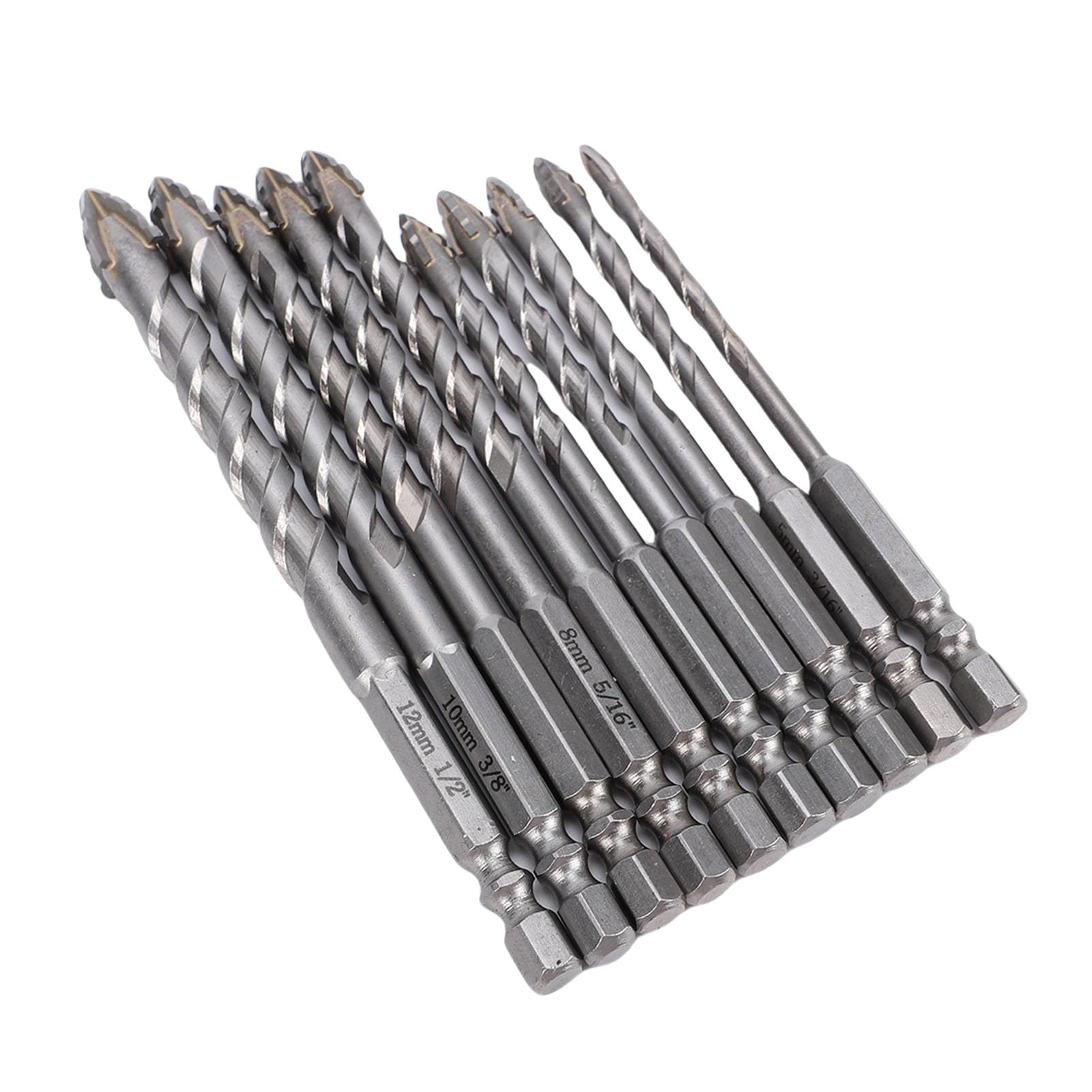 Cryfokt Juego de Brocas Dentadas con Punta de Carburo, Vástago Hexagonal para Mampostería, Hormigón, 10 Piezas, para Azulejos, Vidrio, Madera