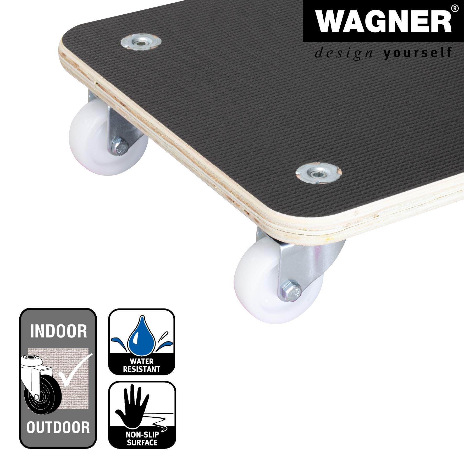 WAGNER Support à roulettes pour Pot de Fleur Maxigrip 29 x 29 x 8,5 cm I Aide de Transport pour l'intérieur + l'extérieur I Bois certifié FSC® I Capacité de Charge 200 kg I Made in Germany - 20135001