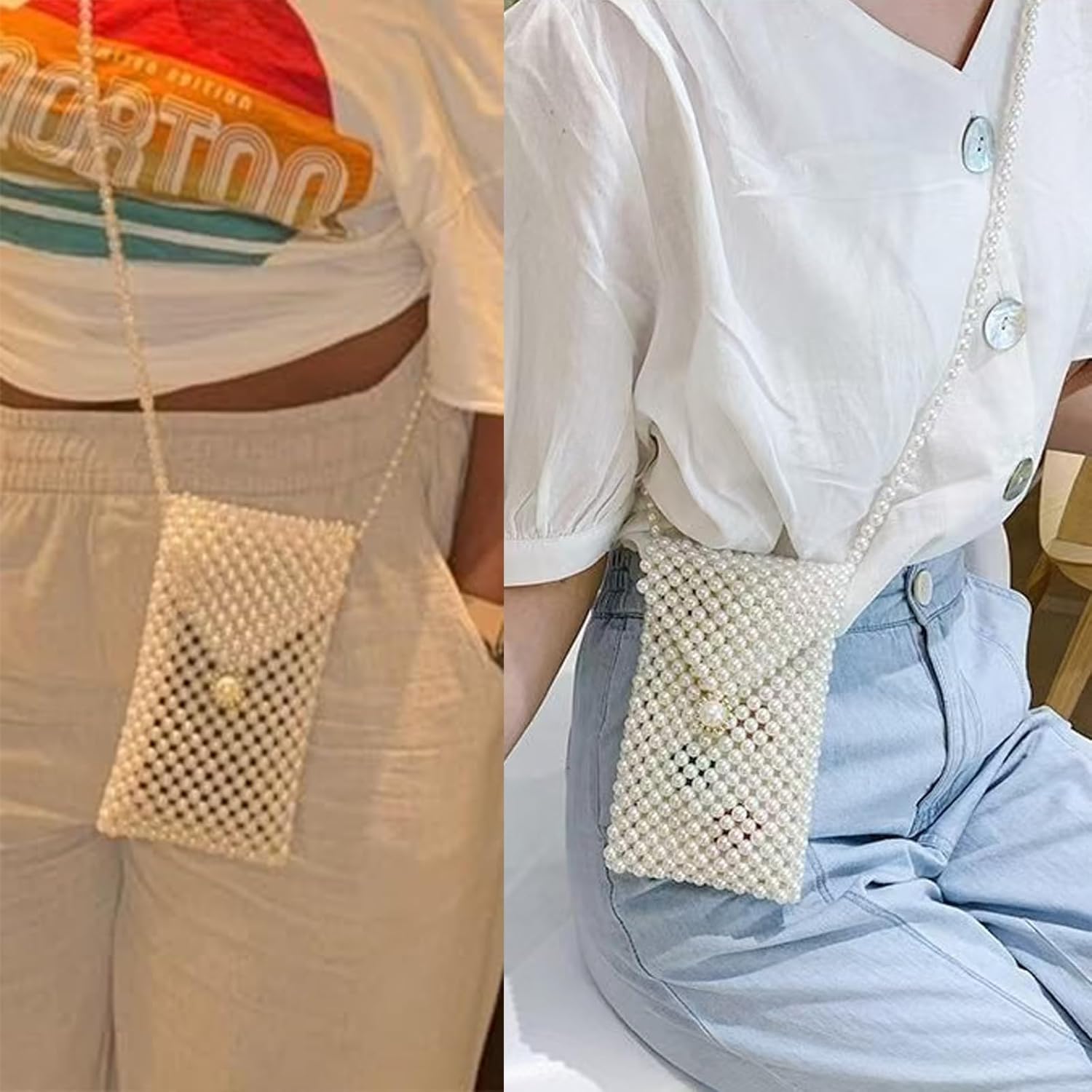 Luxury Pearl Bag Chain Bag Purse Bags, Artificial Pearl Clutch Crossbody Handmade Bags Evening Bags for Party Wedding Bridal Party Travel Prom 56 - Image 6