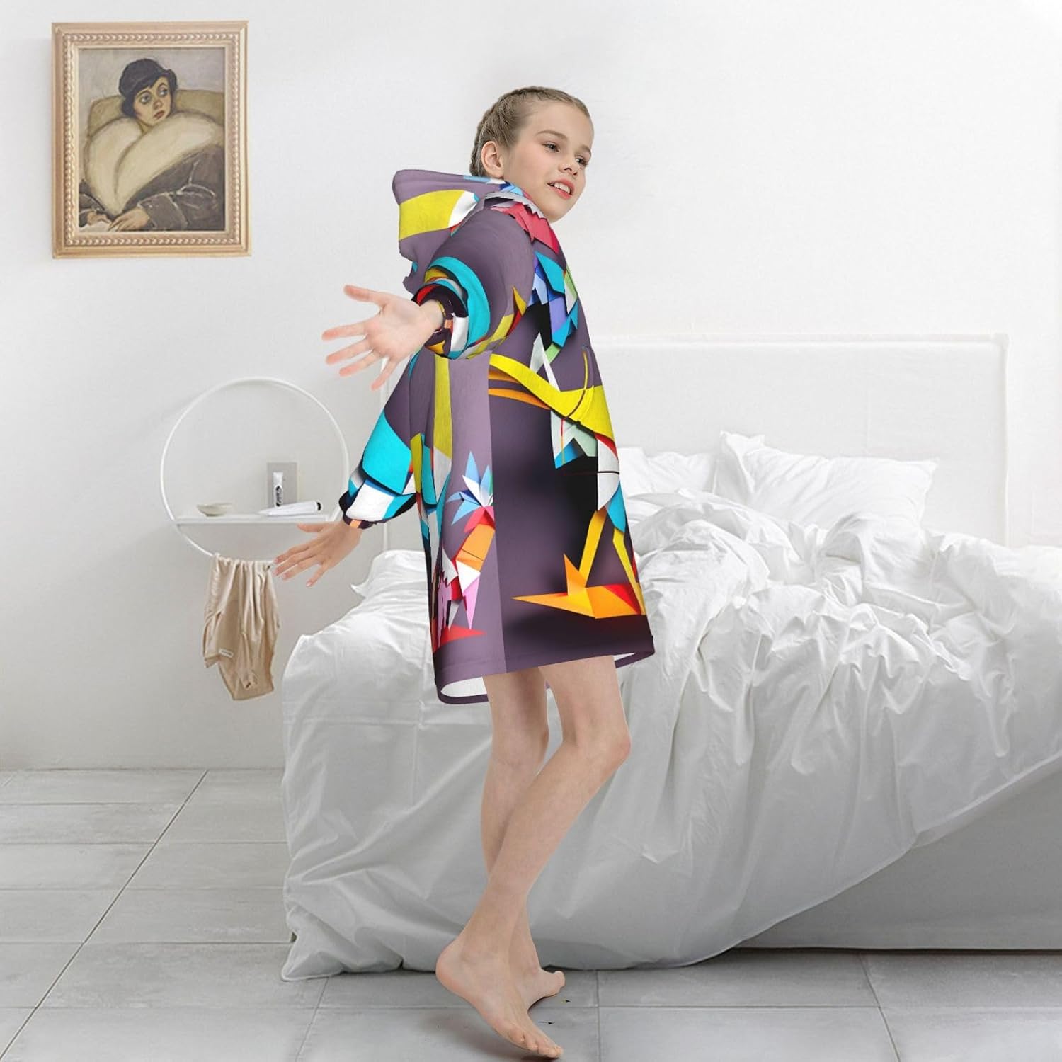 Origami Multicolor Papercraft Cranes 1 Print Oversized Blanket Hoodie, Wearable Blanket Hooded,Hooded Pullover With Pocket