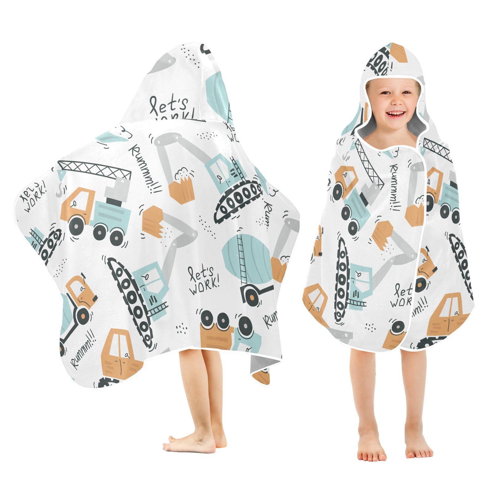 susiyo Kids Hooded Bath Towel Cute Cars Beach Towel for Kids 23.5 x 50 Inch Microfiber Soft Absorbent Quick Dry Bath Swim Pool Towel Wrap Poncho Bathrobe with Hood for Kids Toddler
