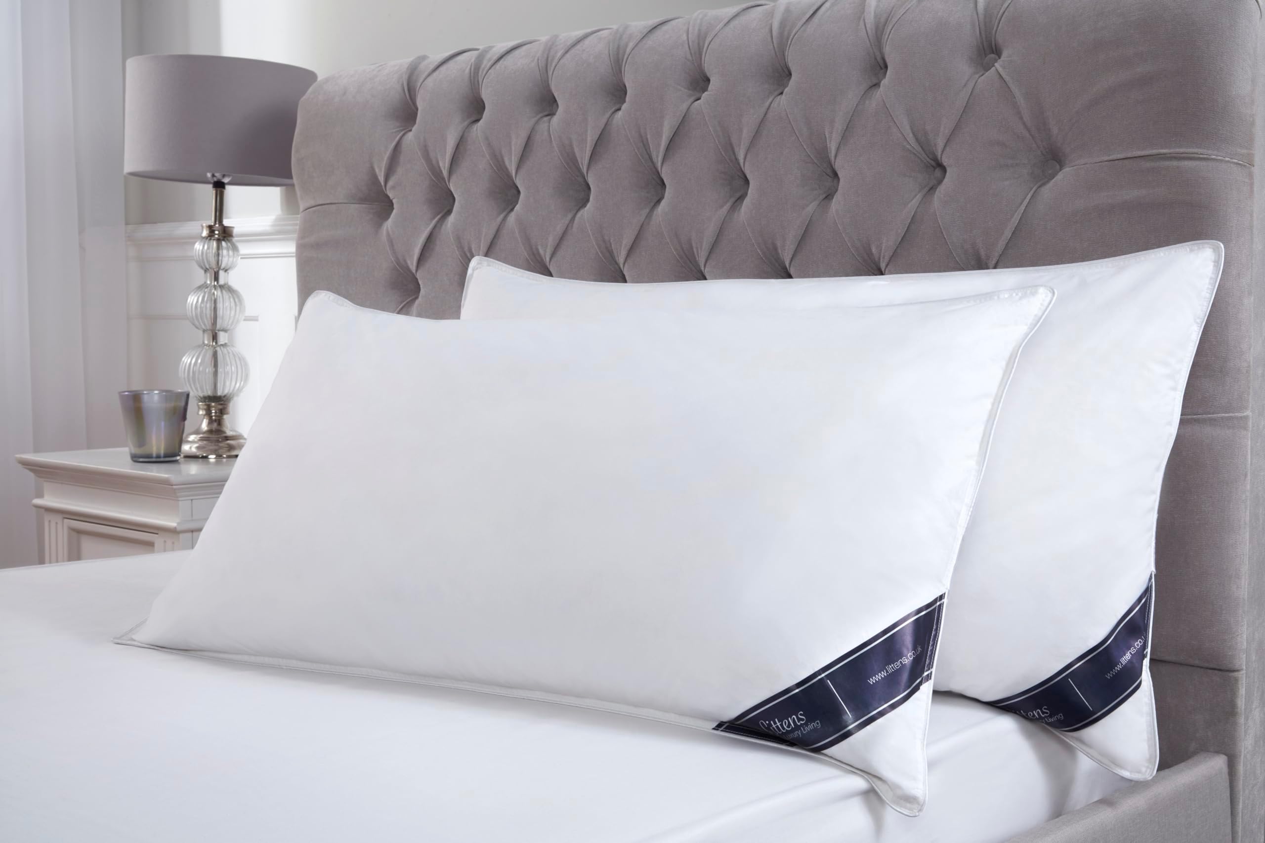 50cm x 90cm Luxury Pair Super King Size White Goose Feather & Down Pillows 230TC 100% Cotton Casing, Down Proof (20" x 36")