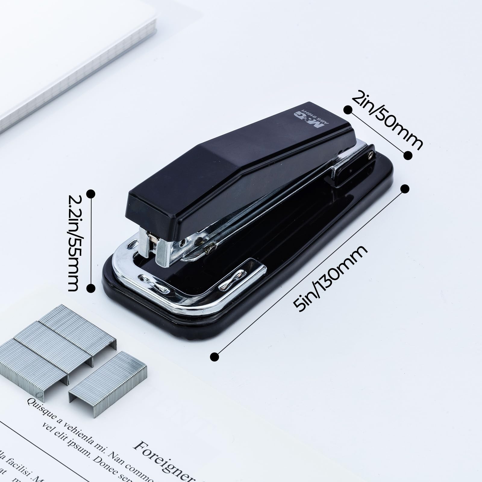 M&G Desktop Hefter Tragbarer Hefter mit 50 Blatt Kapazität, 360 Rotationsdesign, Zwei Bindungsmodi, Klassischer Hefter mit 1000 Heftklammern, Langlebige Hefter für Büro Schule Zuhause (Schwarz)