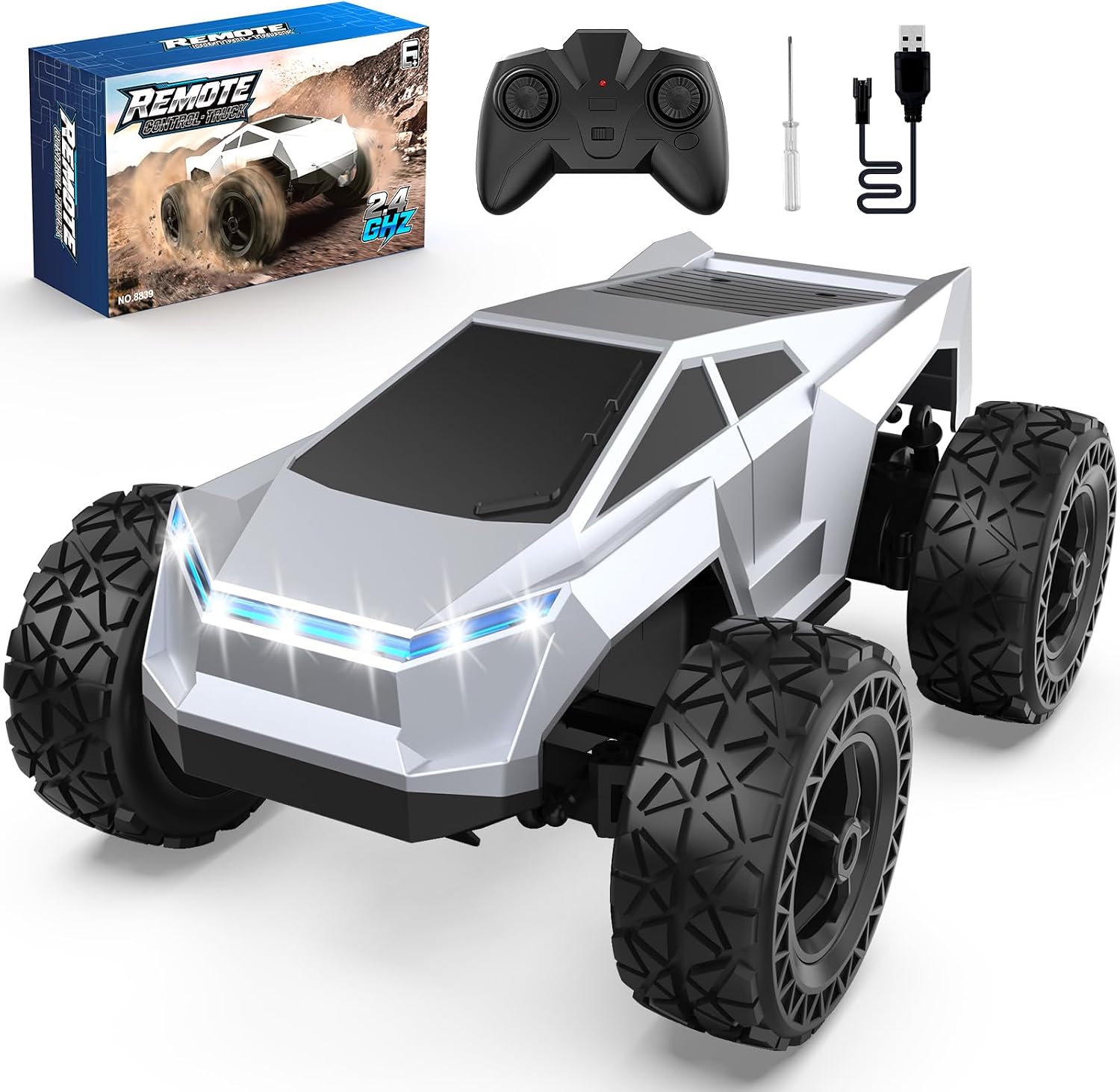 1:18 Scale Remote Control Car Truck, 2.4GHz All-Terrain RC Car Toy with LED Lights, Boy Toys Monster RC Trucks Birthday Gifts for 4 5 6 7 8 9 10 Year Old Boys Age 4-6 6-8 8-12