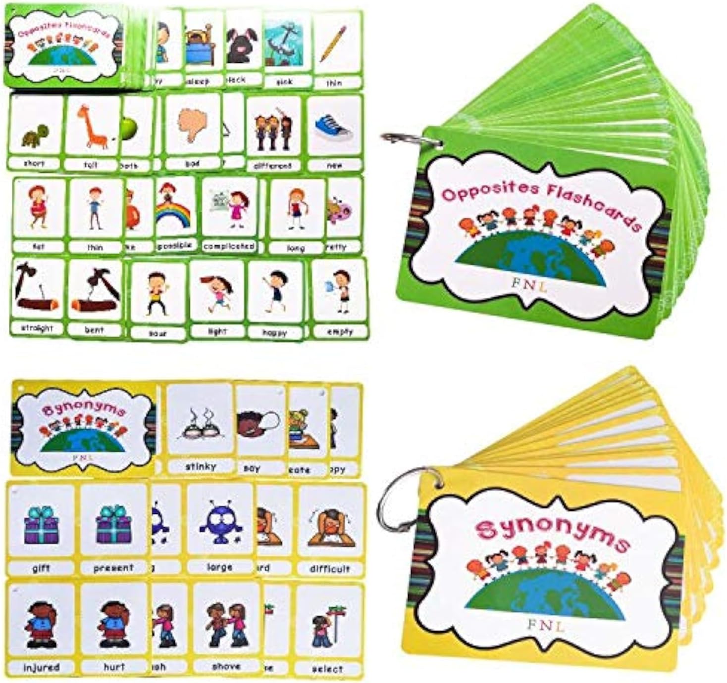 Richardy 20 Groups Synonyms/100 Groups Antonyms 2 Themes Flashcards Building Vocabulary Pocket Cards Educational Learning Toys Pre-Kindergarten Classroom Supplies