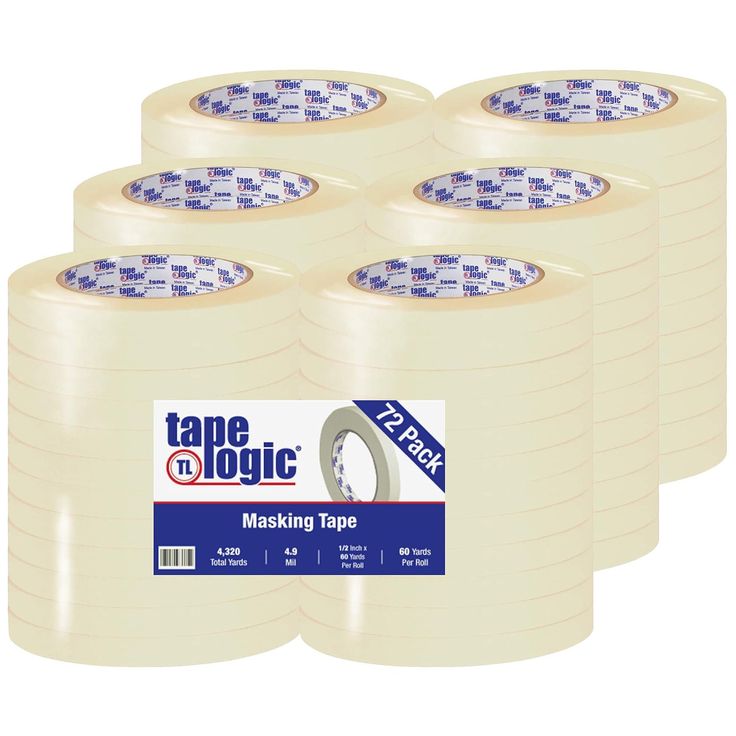 Tape Logic 2200 General Purpose Masking Tape (Bulk Pack of 72) 1/2 Inch x 60 Yards, Natural - Removable, Easy Tear, Home, Office, Labeling, Arts and Crafts
