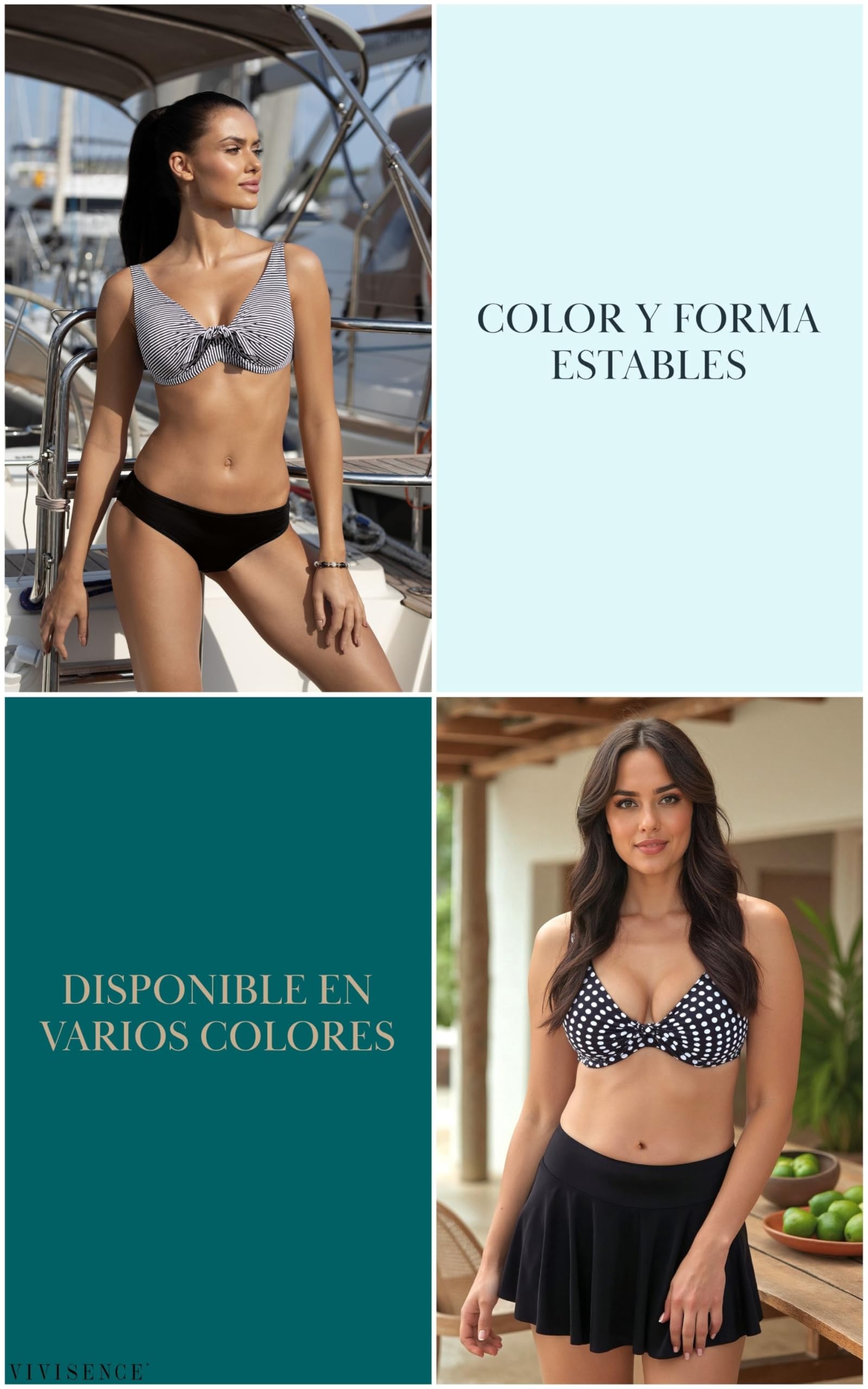 Vivisence Top De Bikini Blando De Rayas para Mujeres 3203