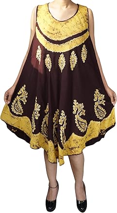 Mogul Interior Womens Beach Tank Dress Embroidery Caftan Cover Up S/M/L Black/White