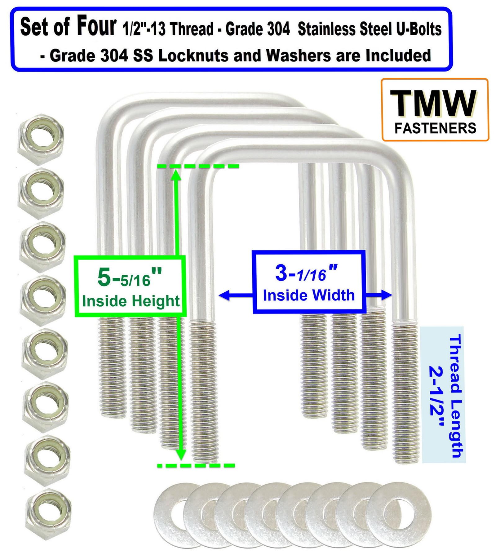 8) Boat Trailer U Bolt Stainless Steel SS UBOLT 1/2" D X 3 1/16 - Foto 7