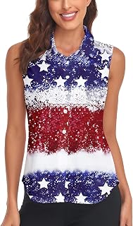 Womens Sleeveless Button Down Shirts Printed Golf Polo Shirts Business Casual Work Blouse Tops