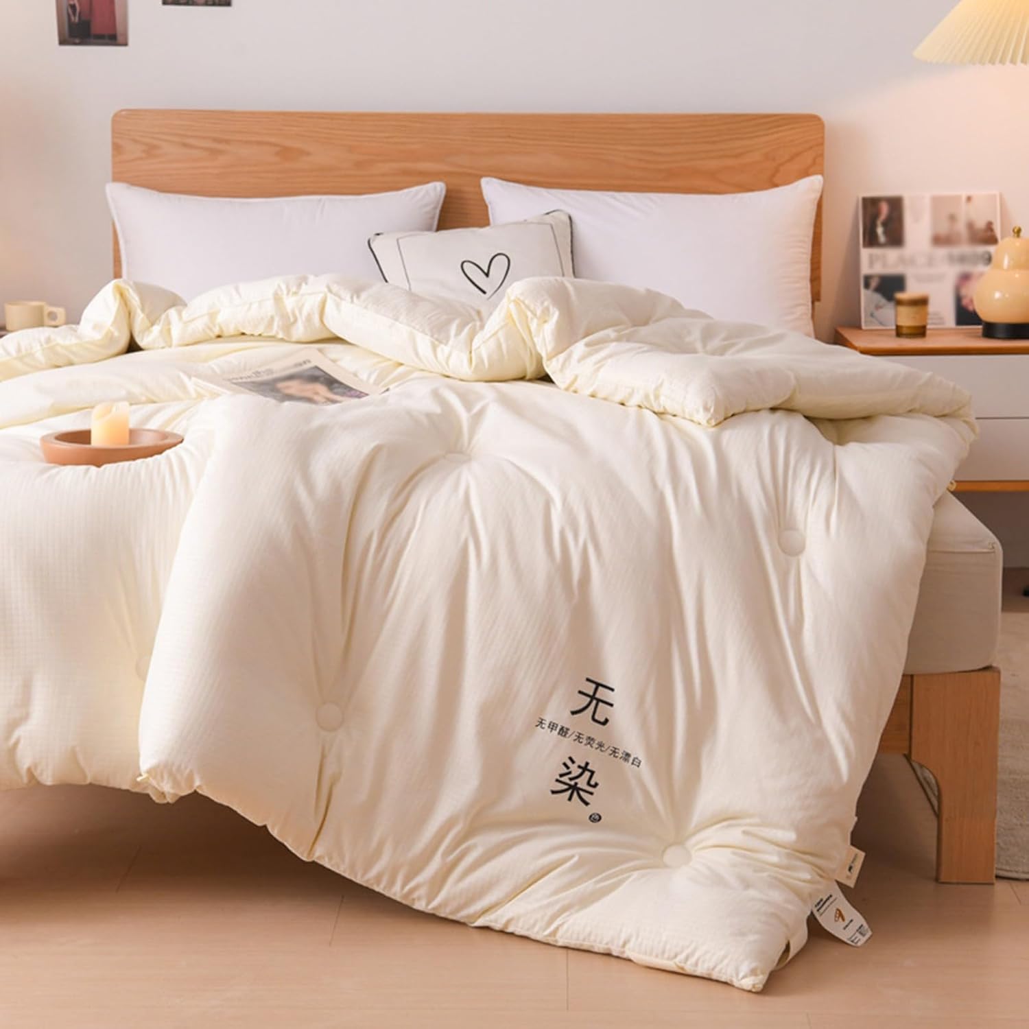 大豆たんぱく質繊維 冬用キルト 洗濯可能 肌に優しいキルト 吸湿性 暖かくて通気性 染料不使用 大豆繊維 キルティングコア (ホワイ