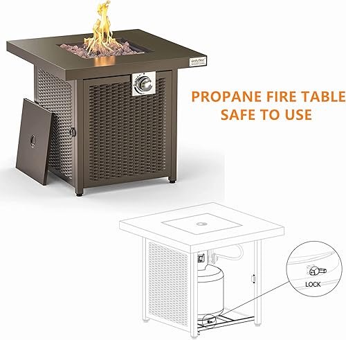 Miniatura 7 de Mesa de fuego de propano, mesa para fogata al aire libre con tapa y roca de lava, chimenea grande de 28 pulgadas con encendido automático 50000 BTU,