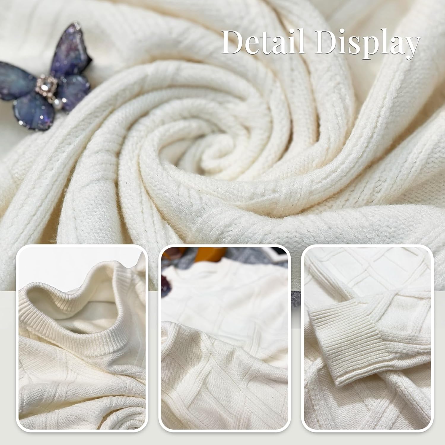 Women's Sweaters Crew Neck Pullover Cable Knit Sweaters Ribbed Casual Tops 2026 Classic Knitwear for Spring Winter - Image 5