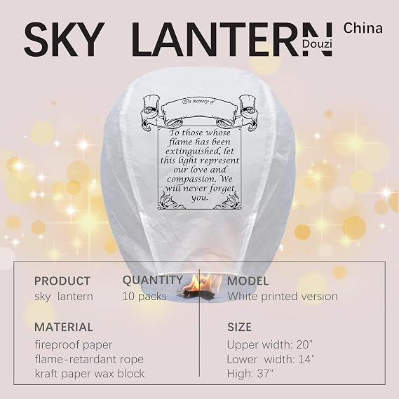 Chinese Sky Lanterns -10 Pack No Assembly Required, Biodegradable Environmentally Friendly Beautiful for Special Occasions, Weddings, Chinese Festival, Memorials Etc.