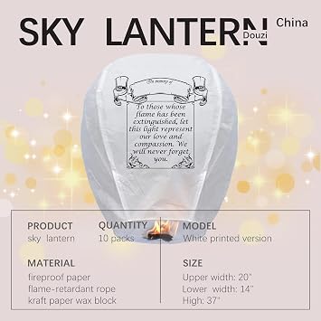 Chinese Sky Lanterns -10 Pack No Assembly Required, Biodegradable Environmentally Friendly Beautiful for Special Occasions, Weddings, Chinese Festival, Memorials Etc.