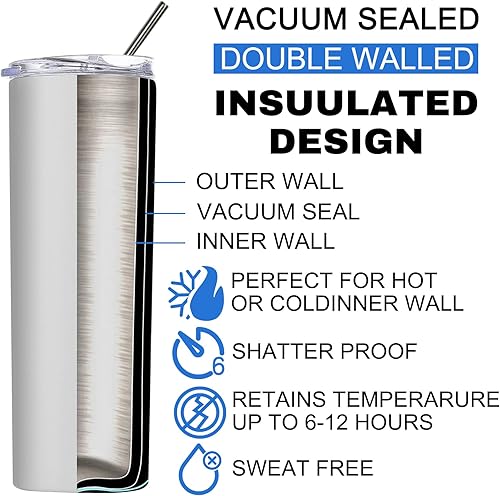 Miniatura 5 de Vaso delgado personalizado de acero inoxidable con tapas y pajitas, vaso delgado con aislamiento personalizado grabado con nombre, 20 onzas, para