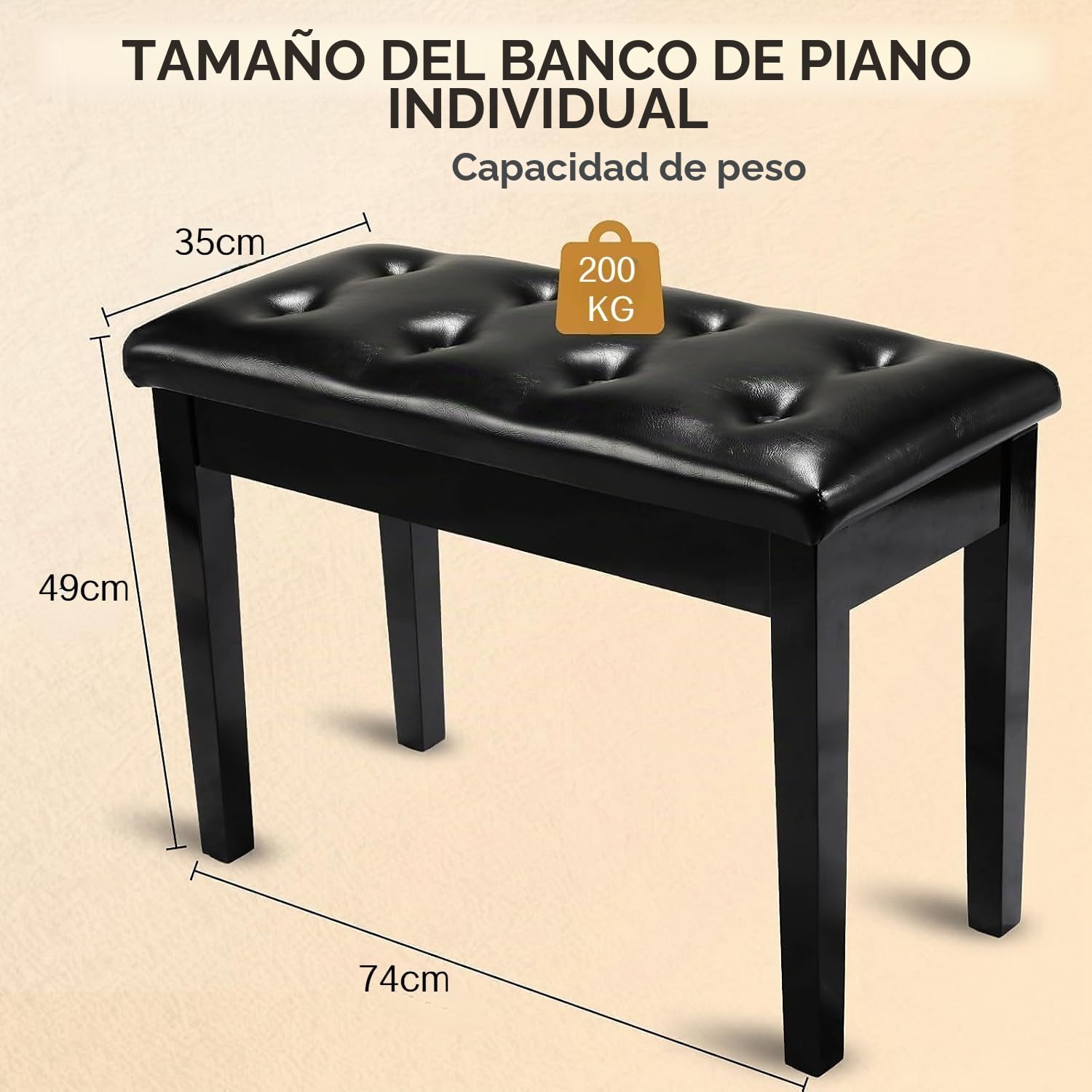 MAMIZO Banqueta Piano 75x35x49 CM, Taburete Piano con Espacio de Almacenamiento, Patas de Madera Maciza, Banco para Piano con cojín de Cuero PU, Banqueta para Piano Carga Máxima 200KG, Negro