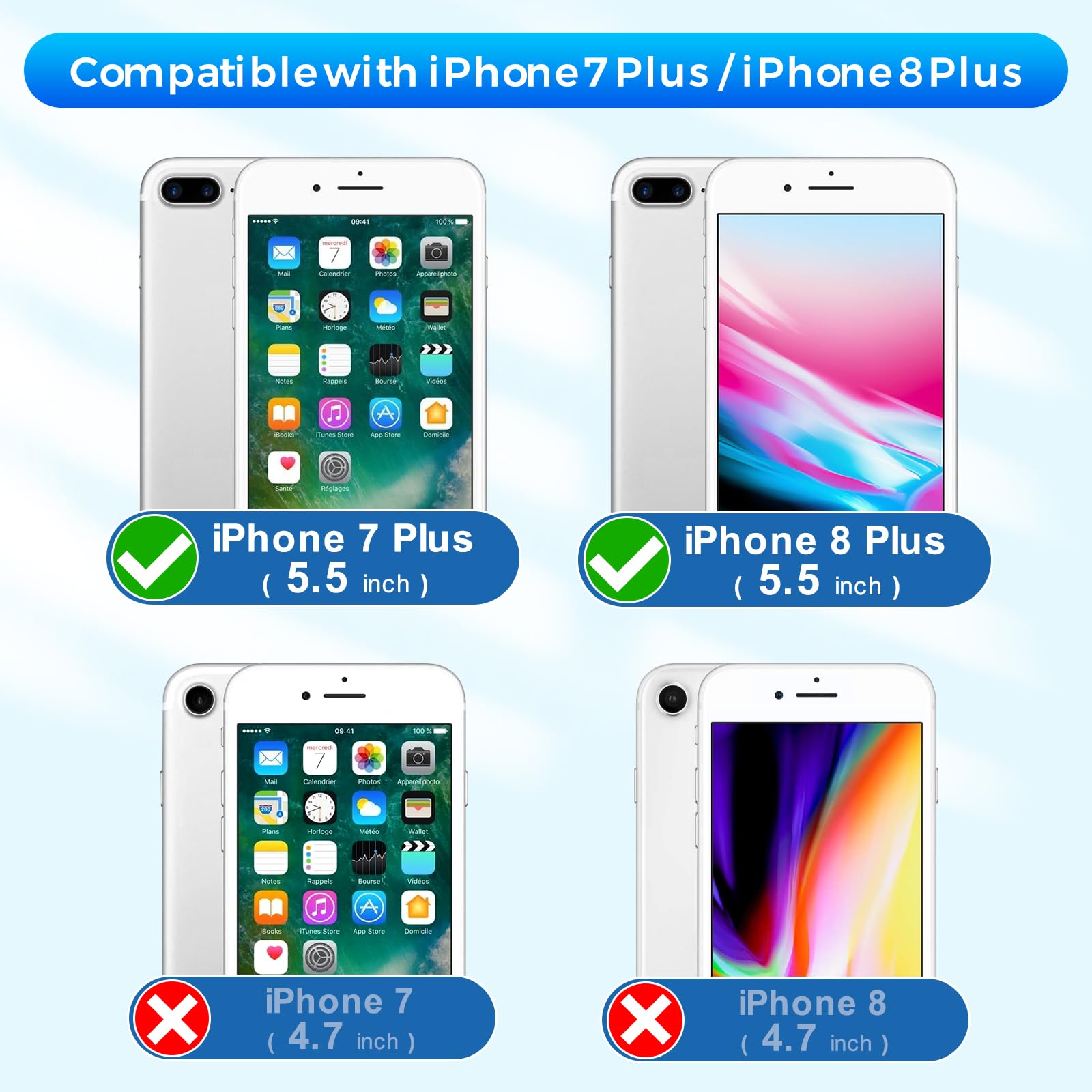 4youquality – Custodia + 2 Pellicole Vetro Temperato Per IPhone 7/8 Plus (5,5″), Antiurto Trasparente