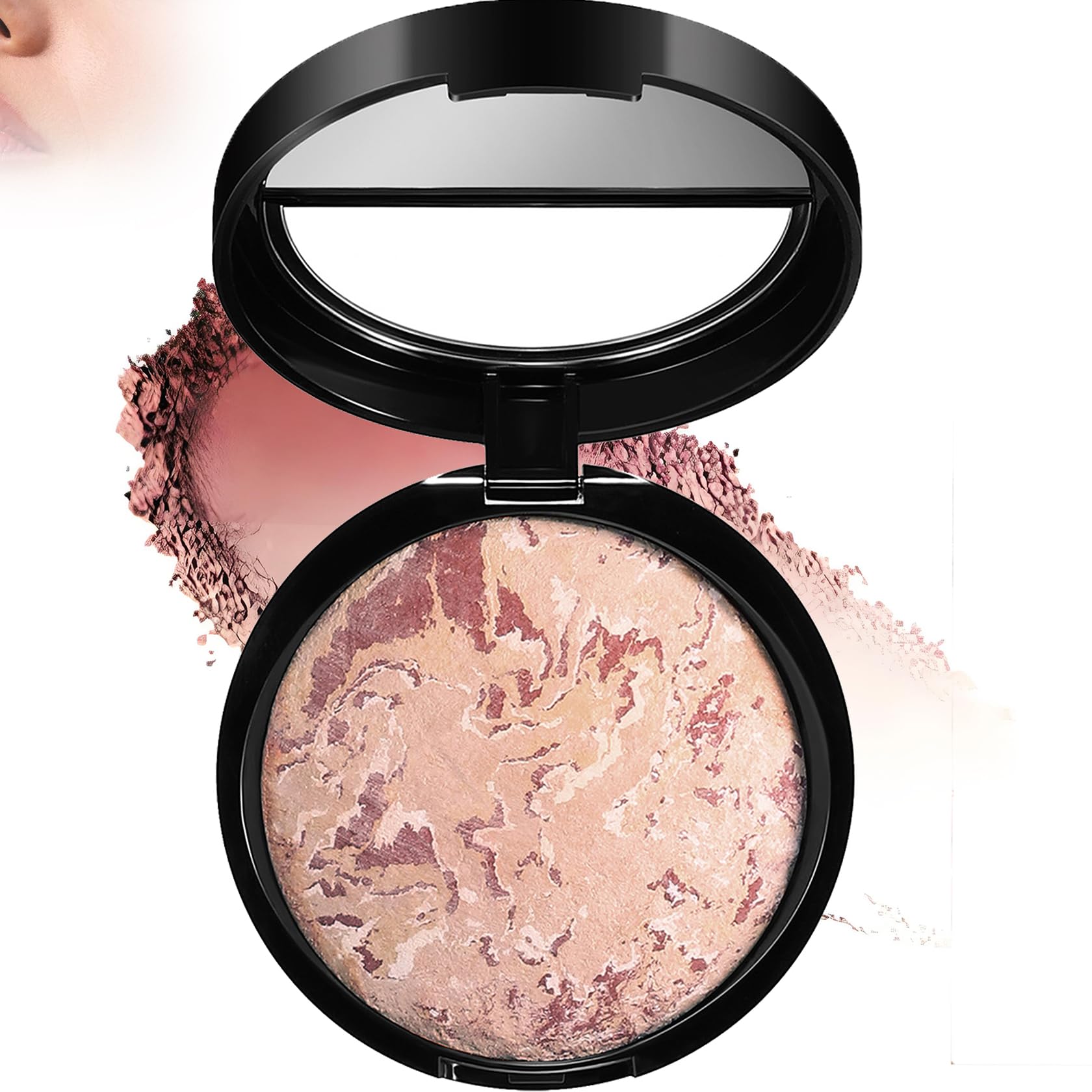 Multi-Tonal Marbled Pressed Powder Foundation with Built-In Mirror, For Daily Wear and Touch-Ups
