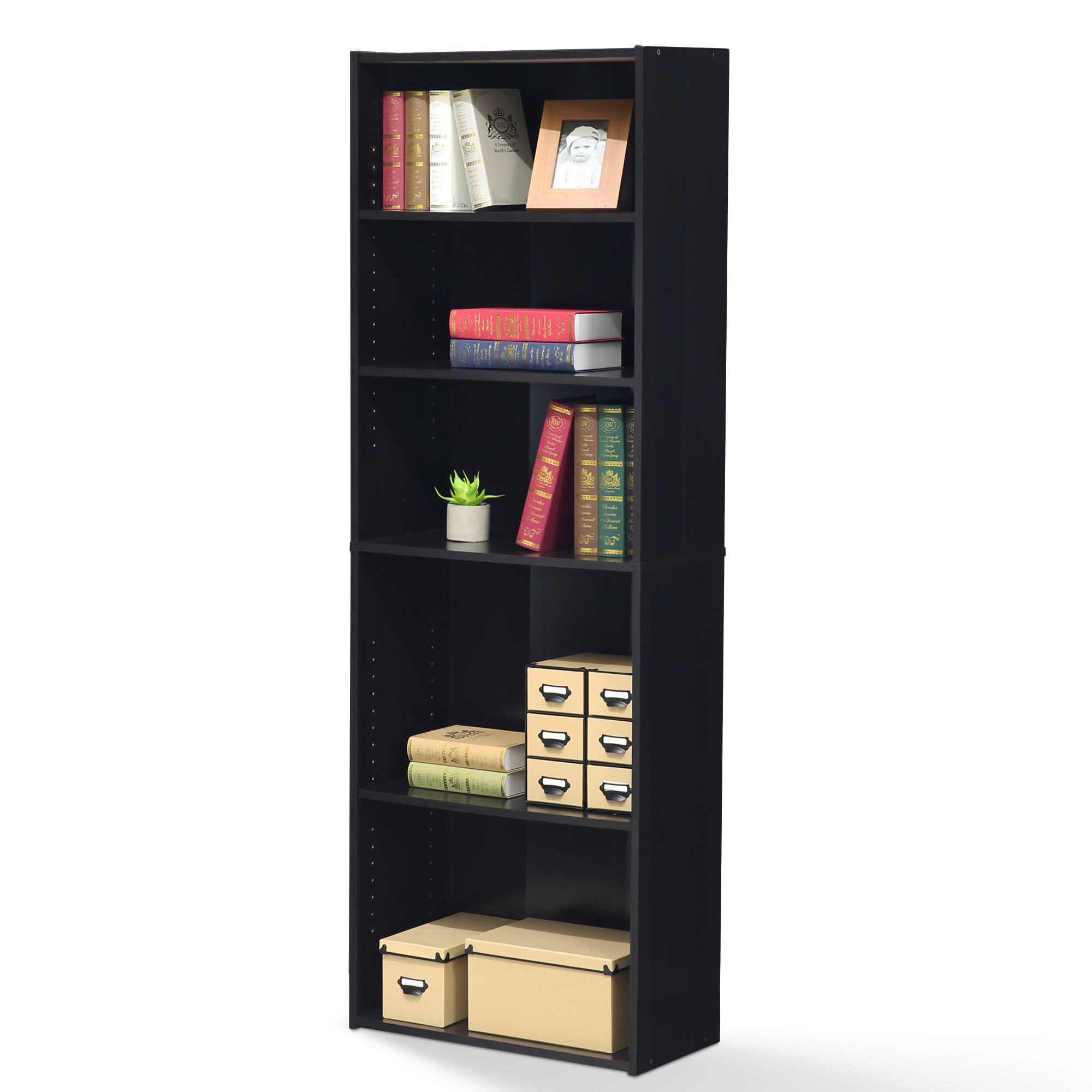 FURINNO Wright 5-Shelf Bookcase, Cinnamon Cherry