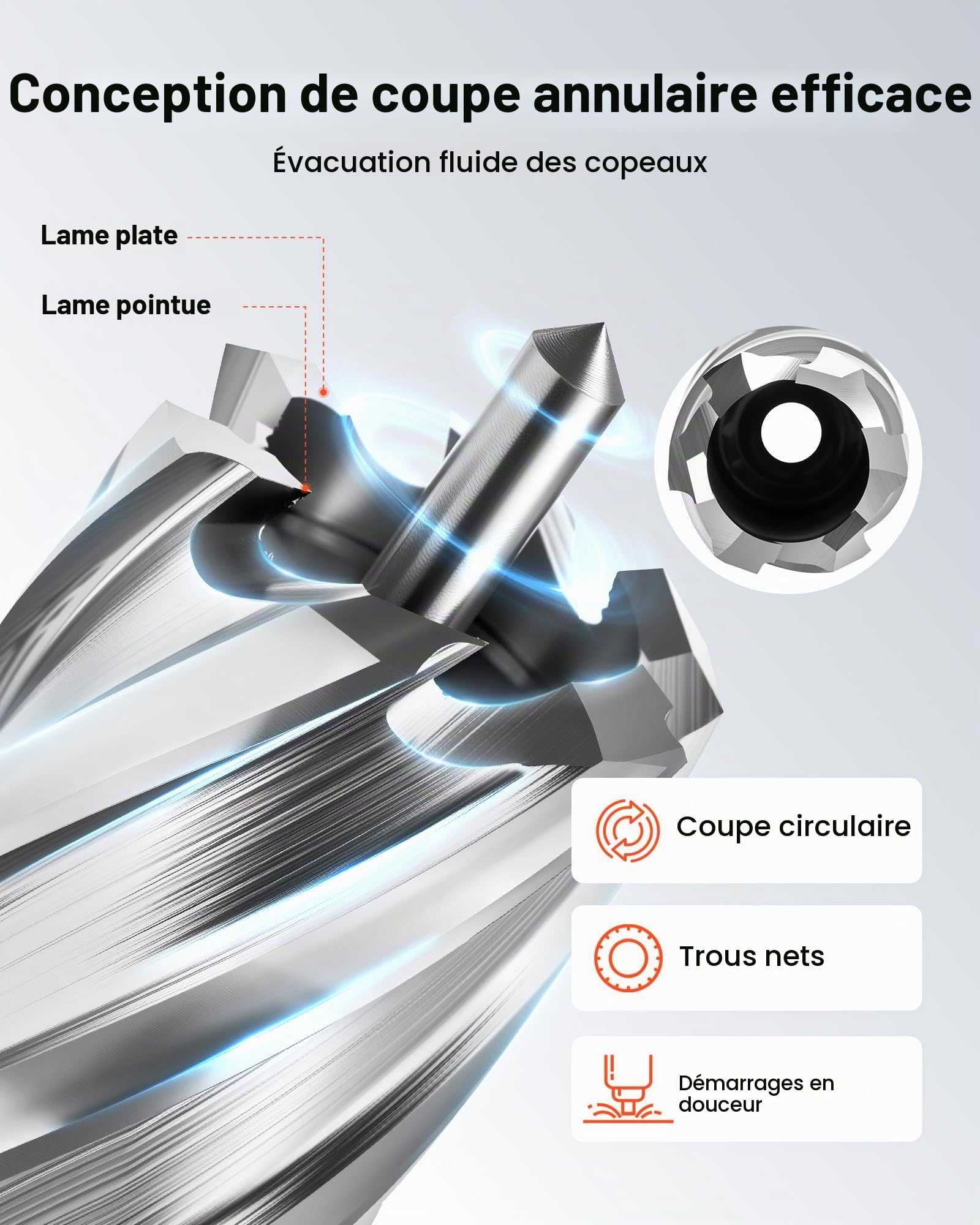VEVOR Kit de Fraises Annulaires HSS, 4 Pièces, Fraises à Carotter pour Perceuse Magnétique, Queue Weldon, Profondeur de Coupe 25,4 mm, Diamètre 25,4 mm, 2 Goupilles Pilotes, 2 Boîtiers en Plastique