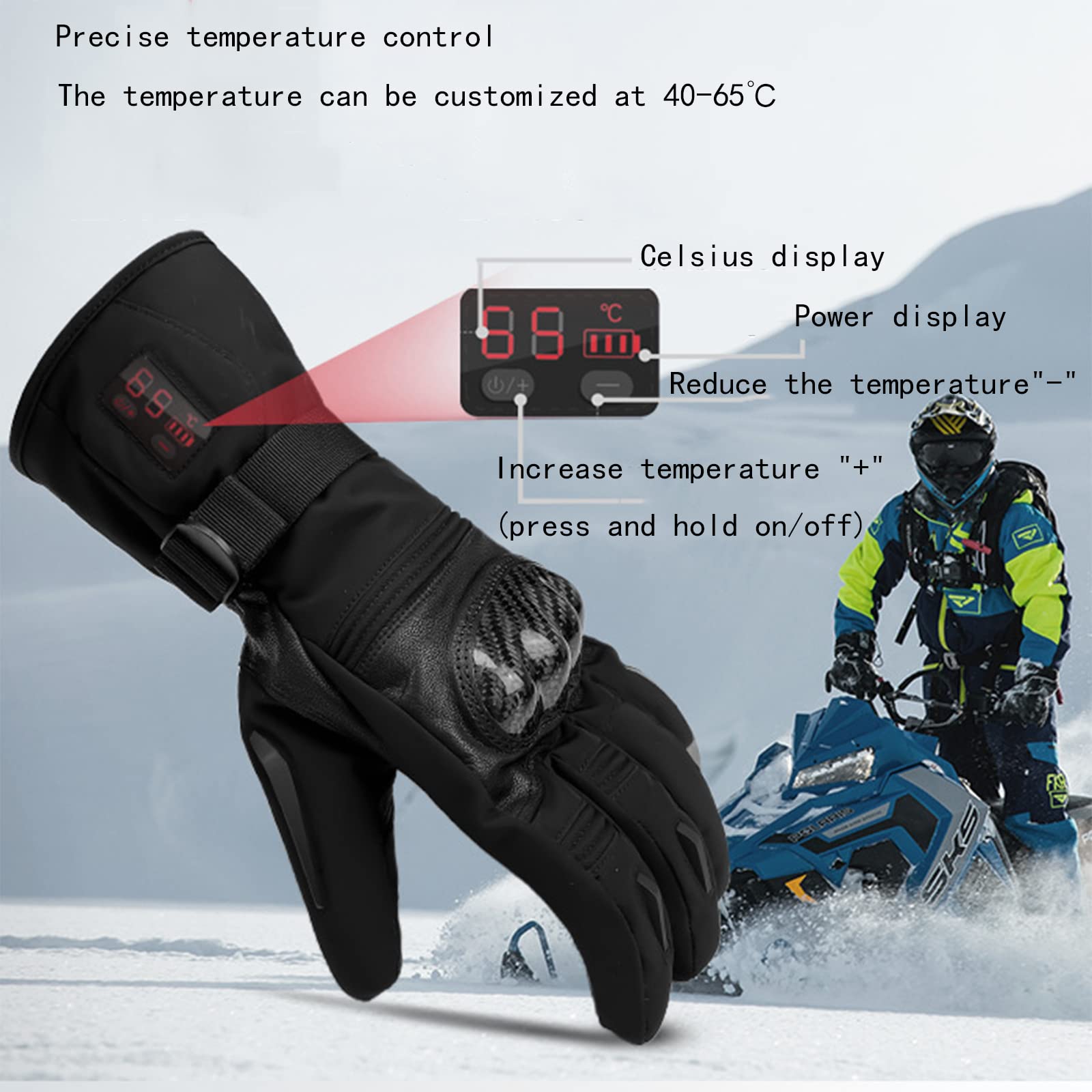 CHEWYNP Guanti riscaldati per Uomo Donna, Guanti Caldi Ricaricabili con Pacco Batteria, Guanti riscaldati elettrici Invernali 2700 mAh, Guanti riscaldati 7,4 V scaldamani per Motociclismo,