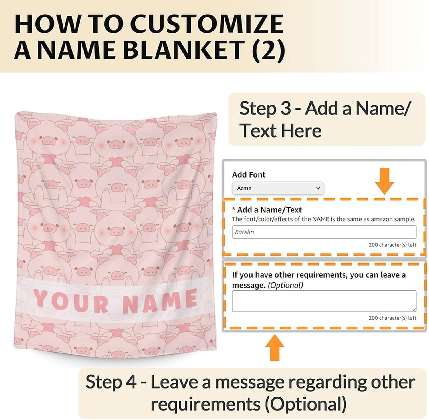 Personalized Pig Blanket for Girls with Name - 40 x 50 Inches Cute Print Stuff Blankets for Pig Lovers - Soft Throw Decor for Sofa, Couch