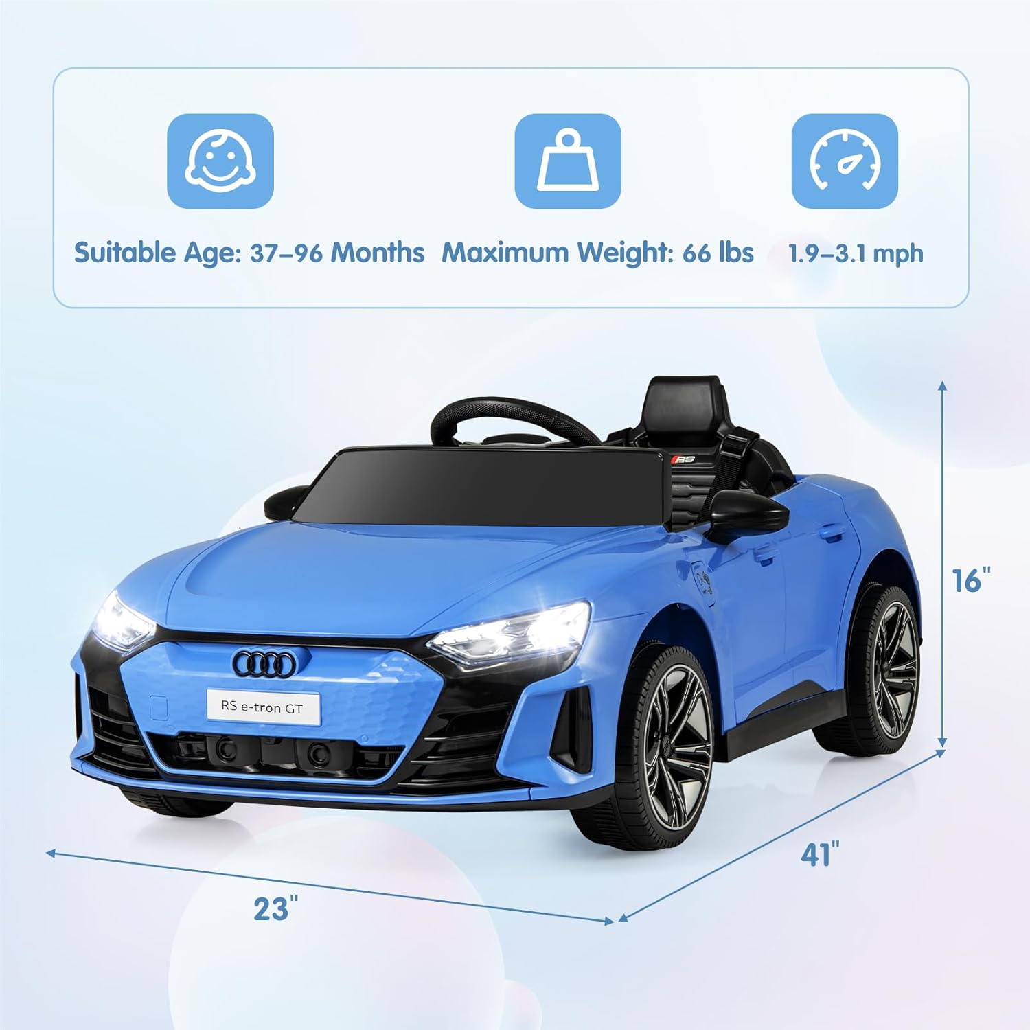 OLAKIDS 12V Kids Ride On Car, Licensed Audi RS e-tron GT Electric Vehicle with Remote Control, Toddlers Battery Powered Toy with 4 Wheels Suspension, LED Headlight, Music, MP3, USB, TF Port (Navy)