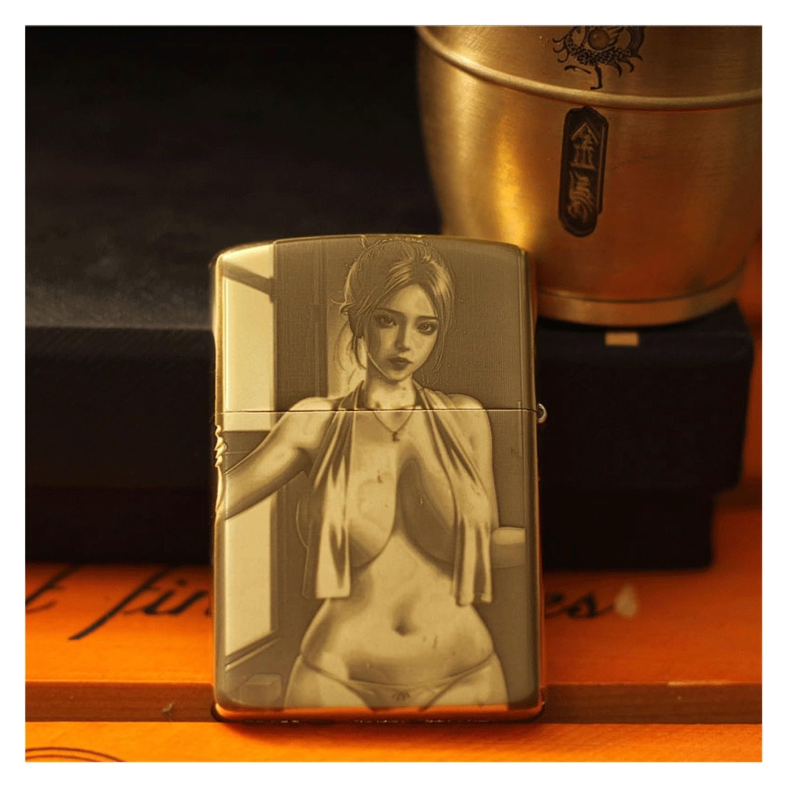 Encendedor de queroseno de cobre tallado a mano resistente al viento con diseño en relieve y encendido clásico de rueda de molienda, perfecto para regalos y colecciones de hombres
