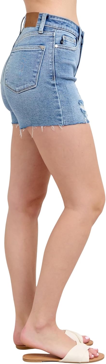 Judy Blue Women's High-Rise Stitch Over Destroy Detail Shorts