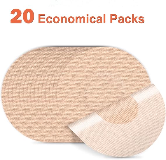 Libre 2 Sensor Covers Waterproof, 20pcs Adhesive Patches for Libre 2 Flexible CGM Tape Long Stay for 14 Days Without Hole in the Center, Beige