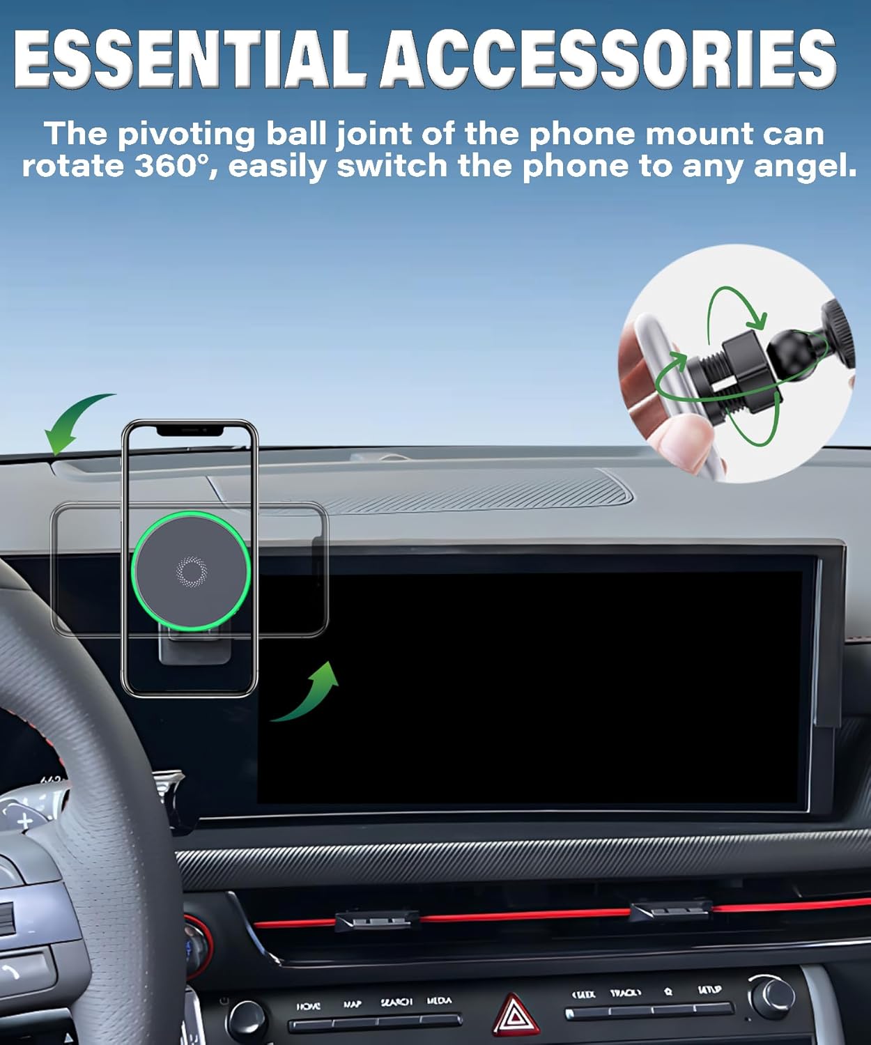 Car Phone Holder for Hyundai Sonata 2024 2025 2026 Accessories Apply to 12.3 Inch Touch Screen 15W Fast Wireless Charger Screen Fixed Clip Cell Phone Mount