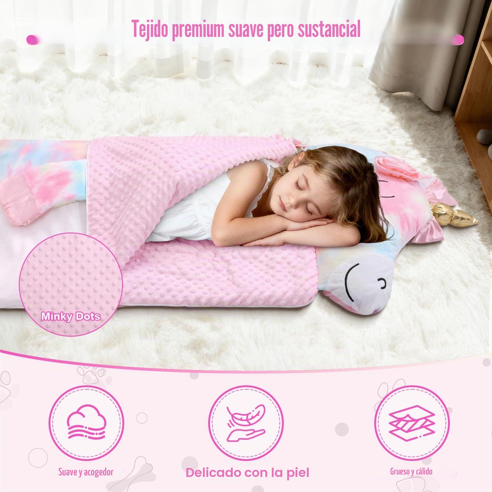 Saco de Dormir Niños Ultraligero con Cojín Desmontable, Elefante Forma Warm Felpa Plegable Saco Dormir Bebé para Niñas y Niños, Interior al Aire Libre y Camping, 170x70cm, Azul