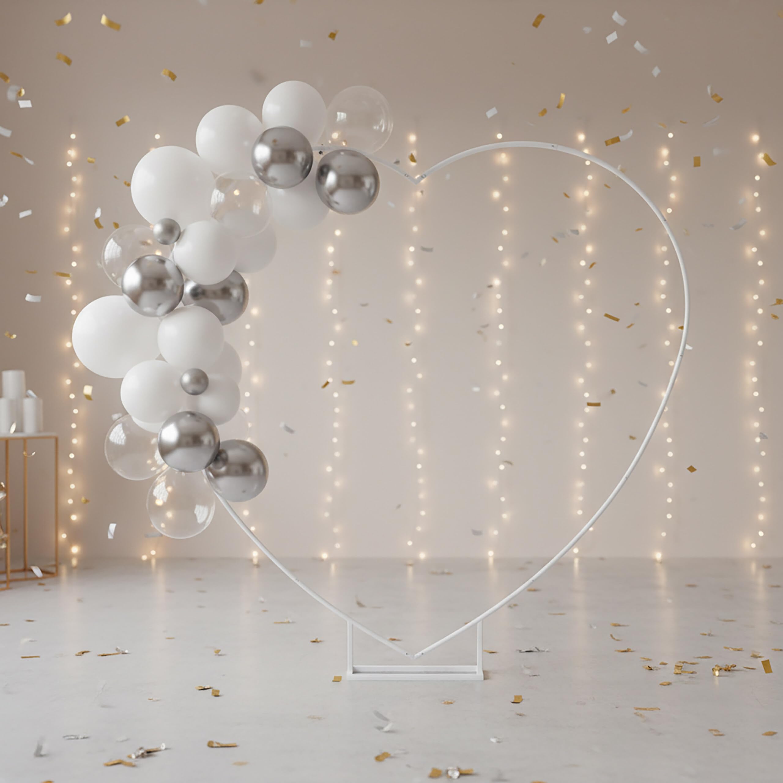 Arco de globos Relaxdays, forma de corazón, metal, boda, compromiso, Al x An: 220 x 220 cm, flores, blanco