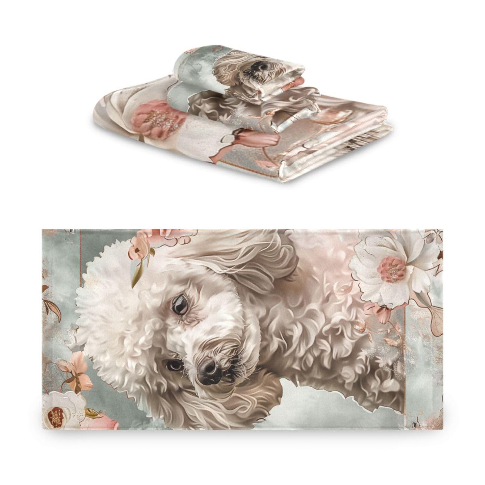 Set di 3 asciugamani morbidi in stile bohémien con fiori e cane floreale, 1 asciugamano da bagno, 1 asciugamano per le mani, 1 panno per yoga, bagno e cucina