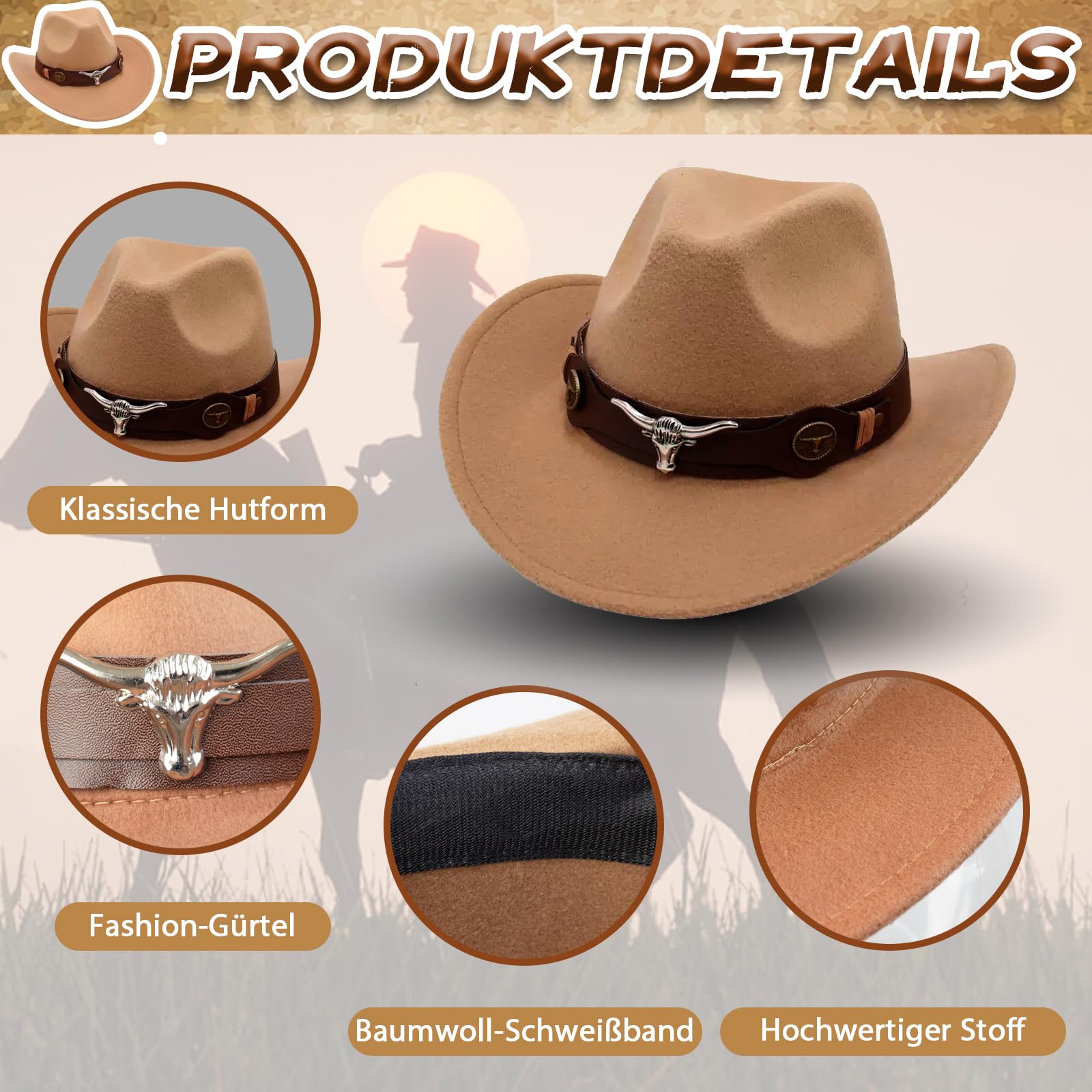 7Stück Hippie Kleidung Damen Set, Cowgirl Western Outfit, Hippie Kostüm Damen Set mit Hippie Ohrringe, Brille, Armband, Halskette, 60er 70er Hippie Bekleidung Faschingskostüme Halloween