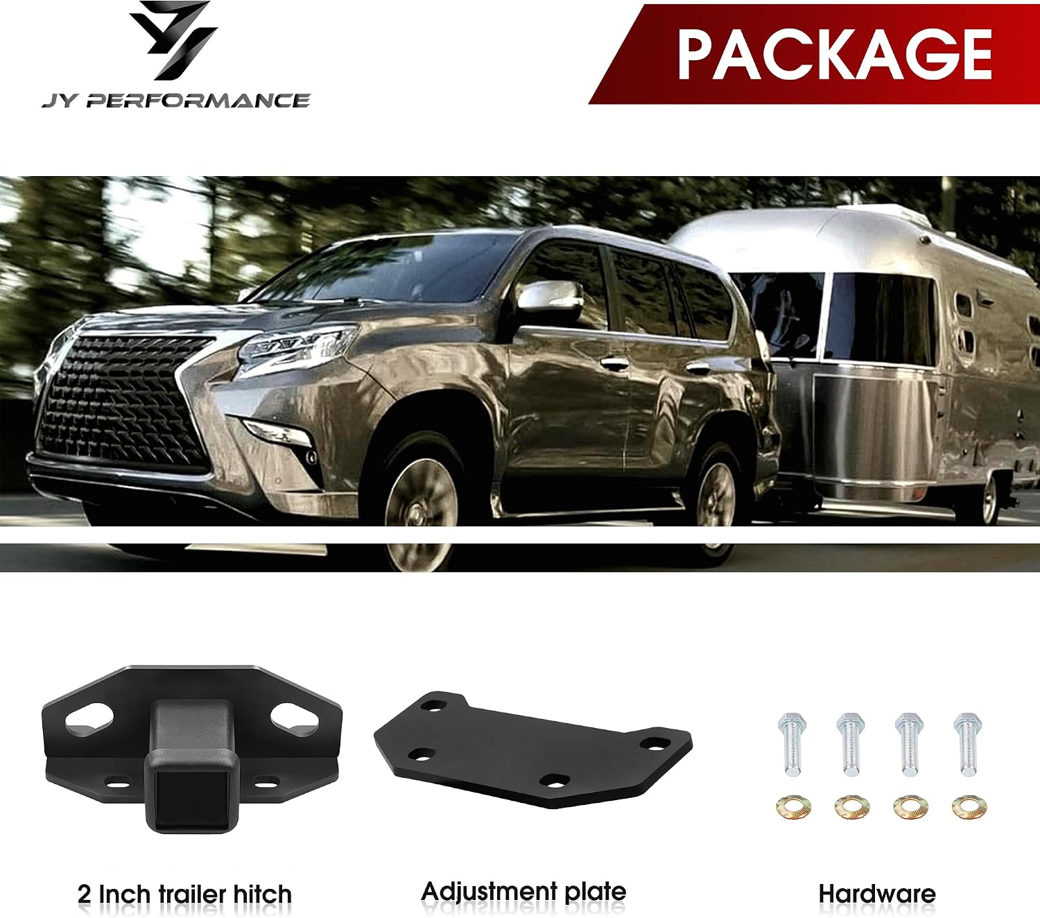 JY PERFORMANCE Trailer Hitch for Lexus GX460 2010-2024, Class 3 III 2" Inch Trailer Tow Hitch Receiver (Adjustment Plate Included)