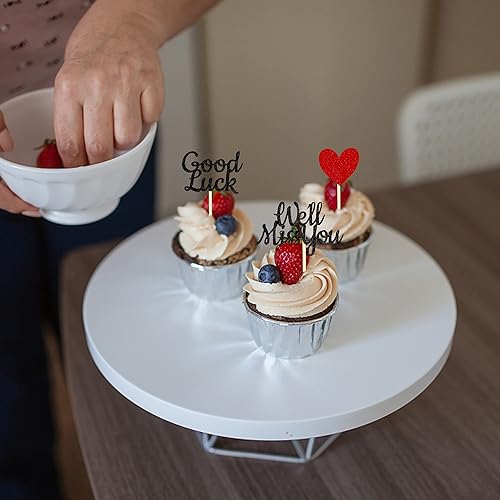 Miniatura 5 de Paquete de 24 adornos para cupcakes con purpurina roja con diseño de corazón de amor de buena suerte, temática de jubilación, decoración para tartas
