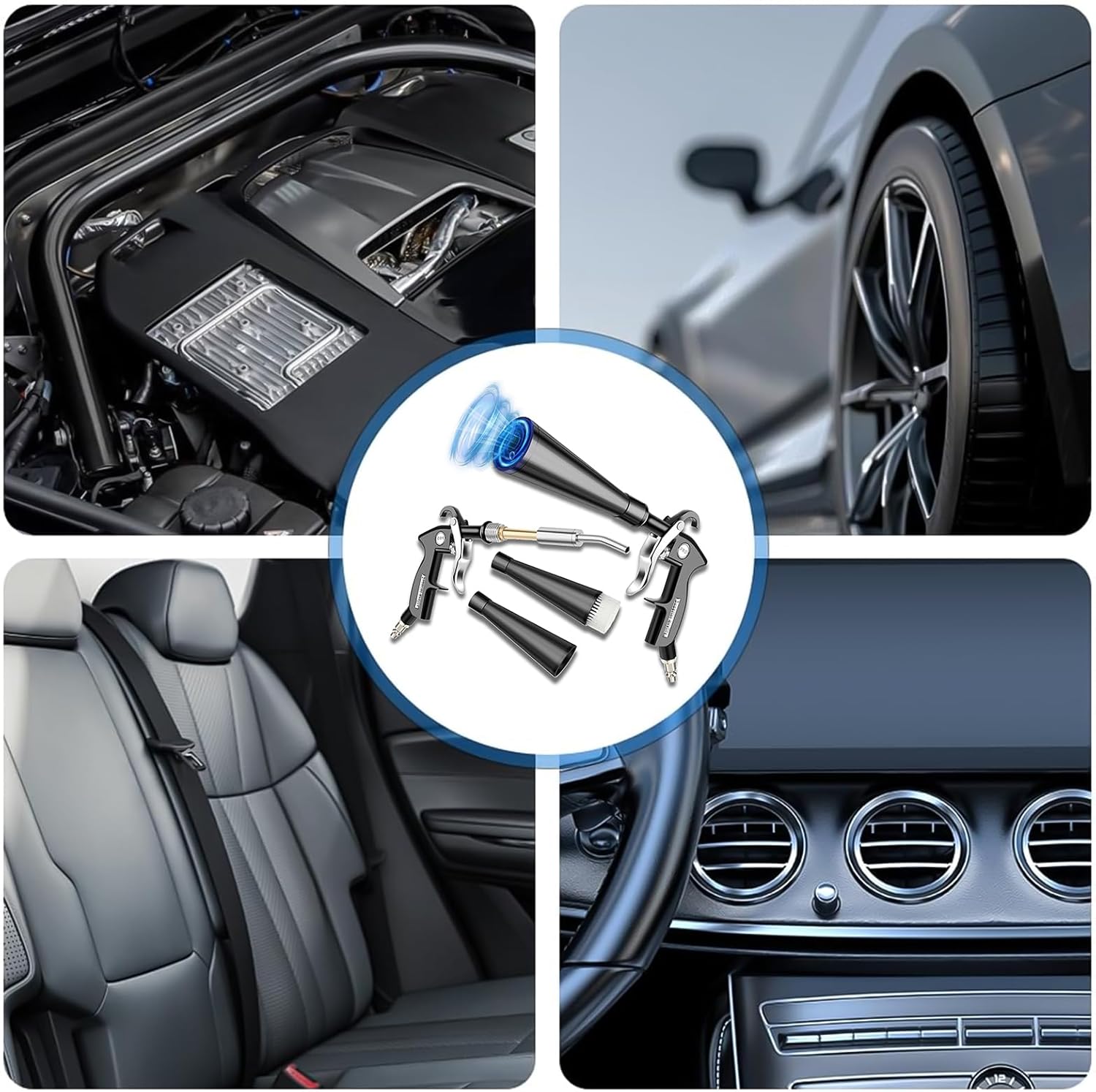 YUEWO Car Dry Blow Gun Car Cleaning Air Blower Gun Air Compressor Gun Tools Rotating Pulse High-Speed Airflow with Two Nozzles for Blowing Away Water, Dust and Dirt